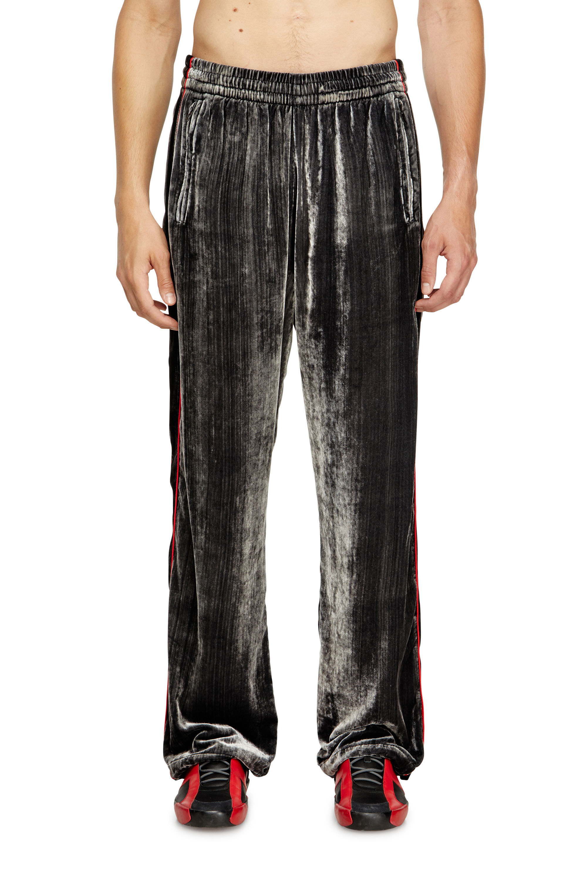 Diesel - P-HAY, Male's Track pants in treated velvet in Dark Grey - 3