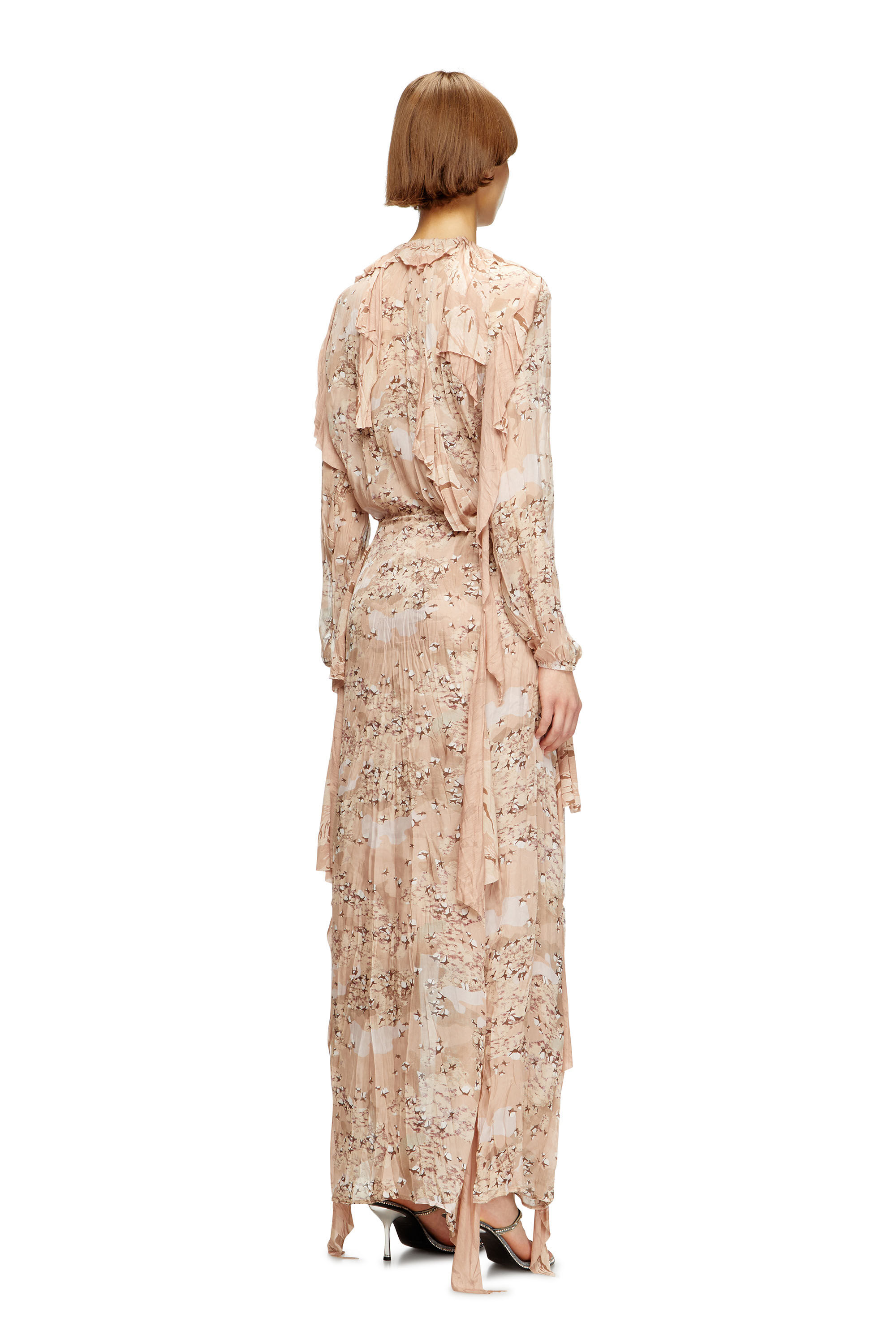 Diesel - D-AZZLING-R1, Female's Ruffled maxi dress in camo chiffon in null - 4