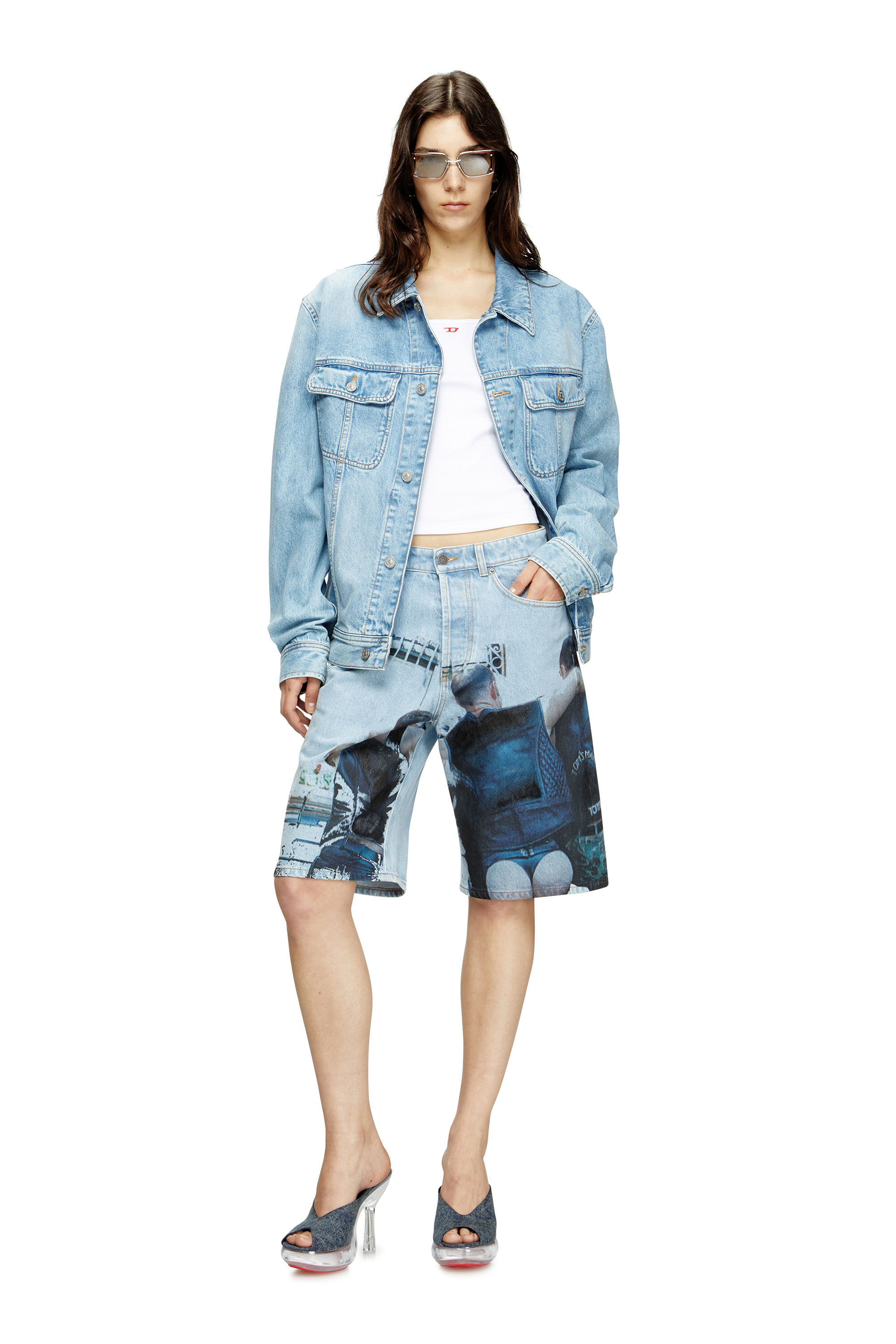 Diesel - PR-D-RIXFORD-S, Short en denim avec imprimé délavé Mixte in Bleu - 6