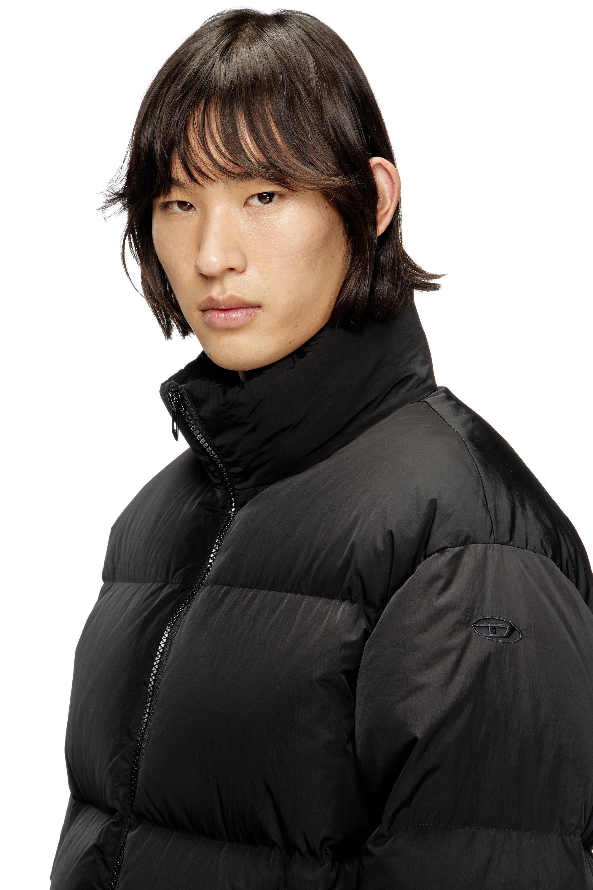 Diesel - W-RAVEEL, Male's Hooded down jacket in wrinkled nylon in Black - 4
