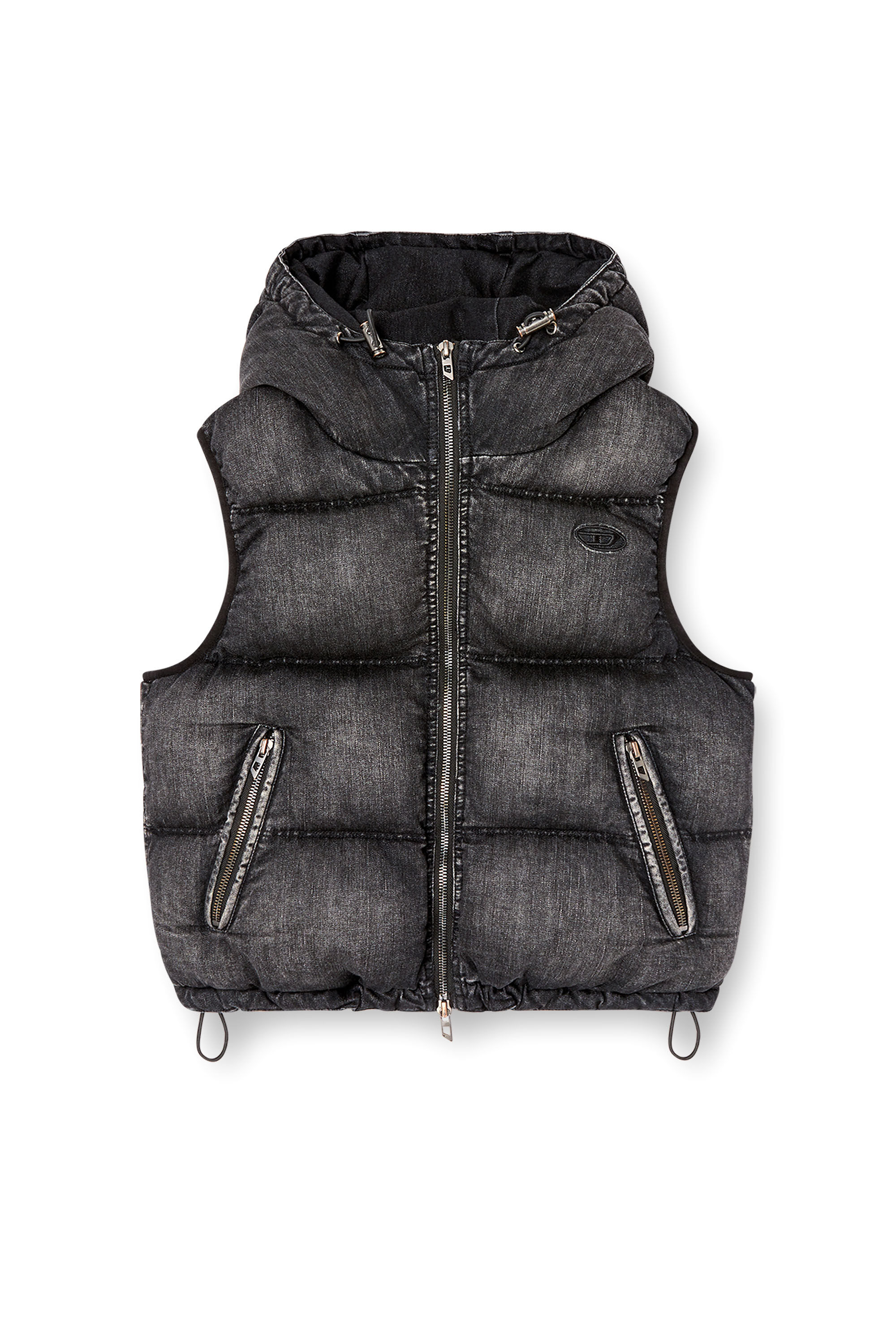 Diesel - W-HOPPER, Female's Hooded puffer vest in faded denim in Black - 2
