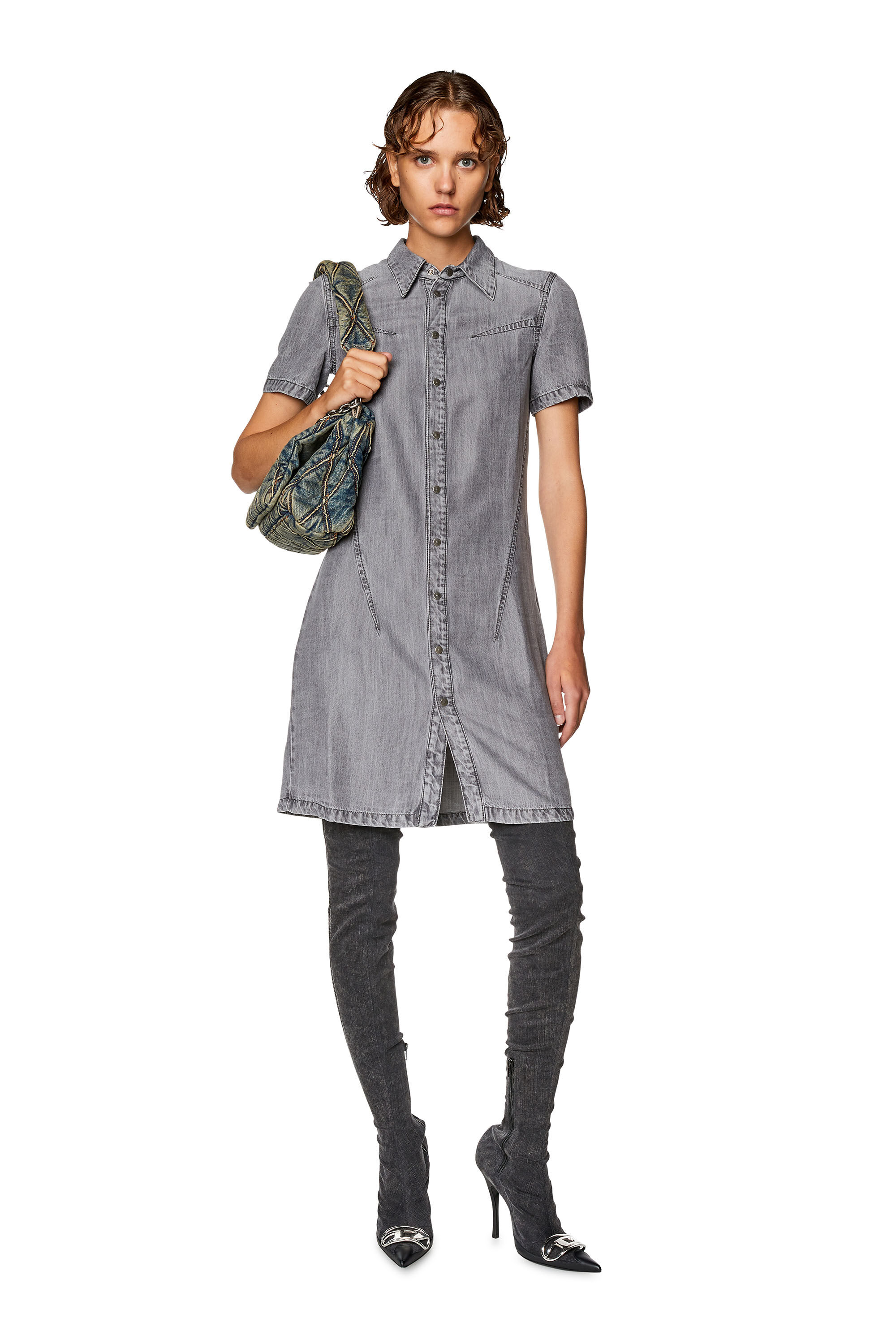 Women s Buttoned shirt dress in light denim Grey Diesel