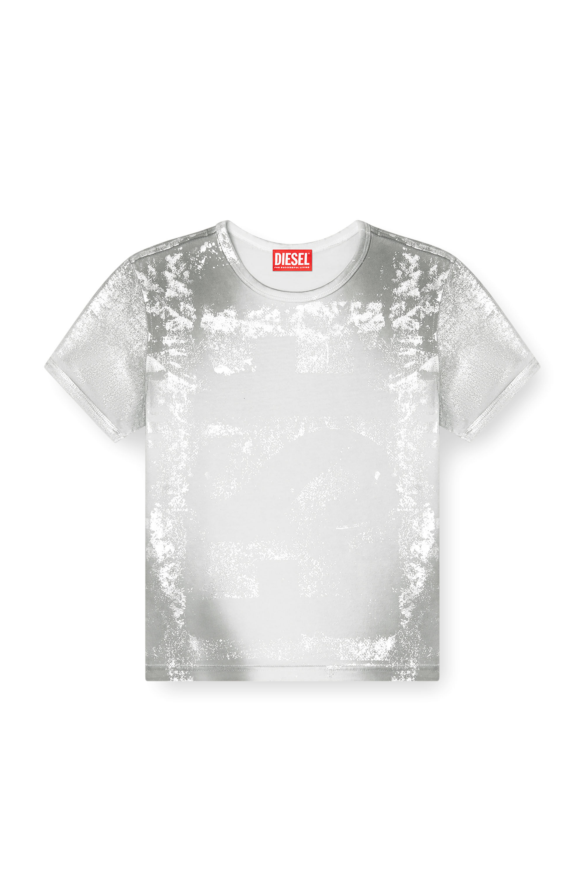 Diesel - T-UNCUTIE-LONG-Q5, Female's Logo T-shirt with metallic effects in Silver - 2