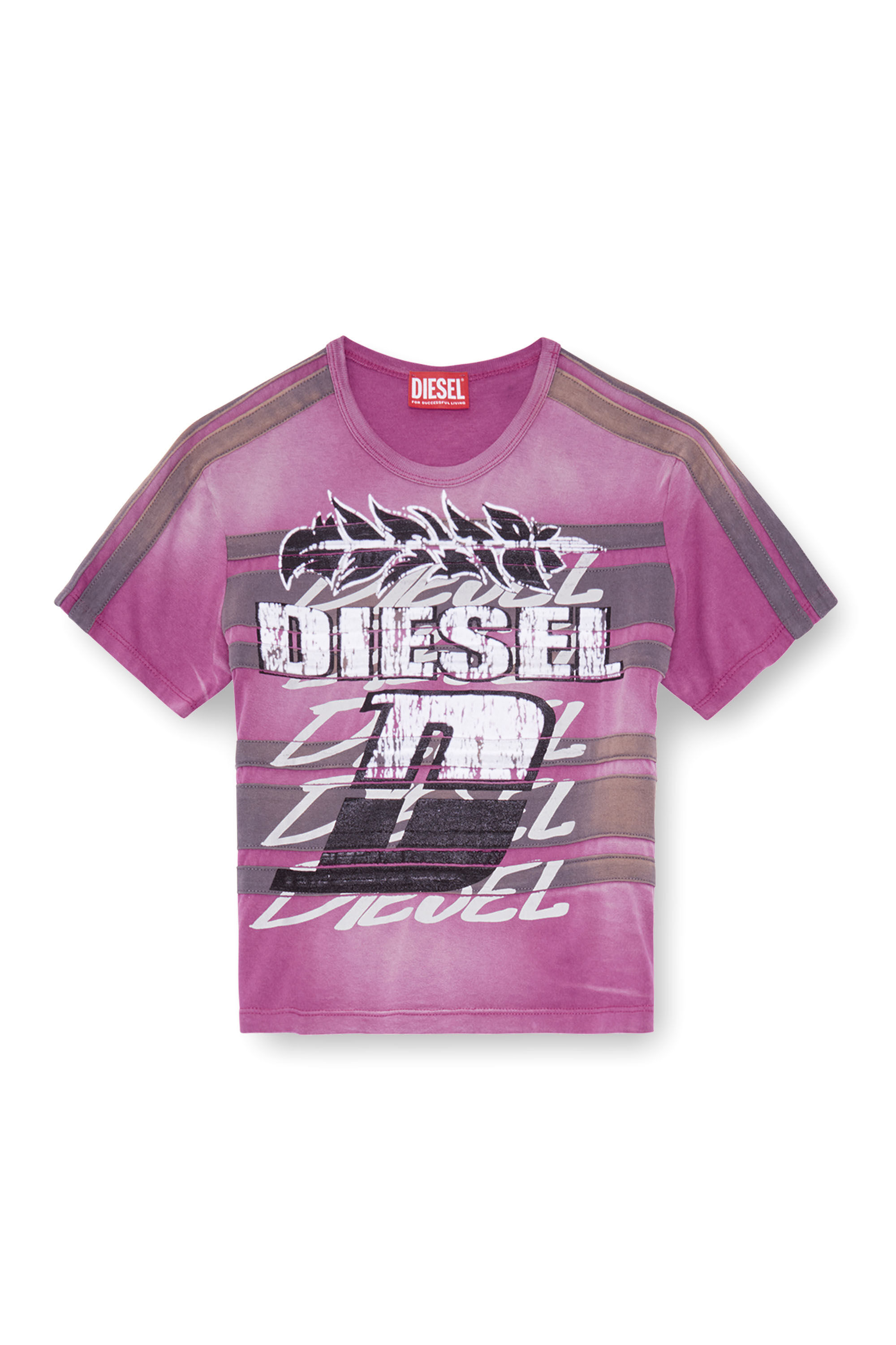 Diesel - T-UNCUTIE-STRIPE, Female's Cropped sun-faded T-shirt in Violet - 2