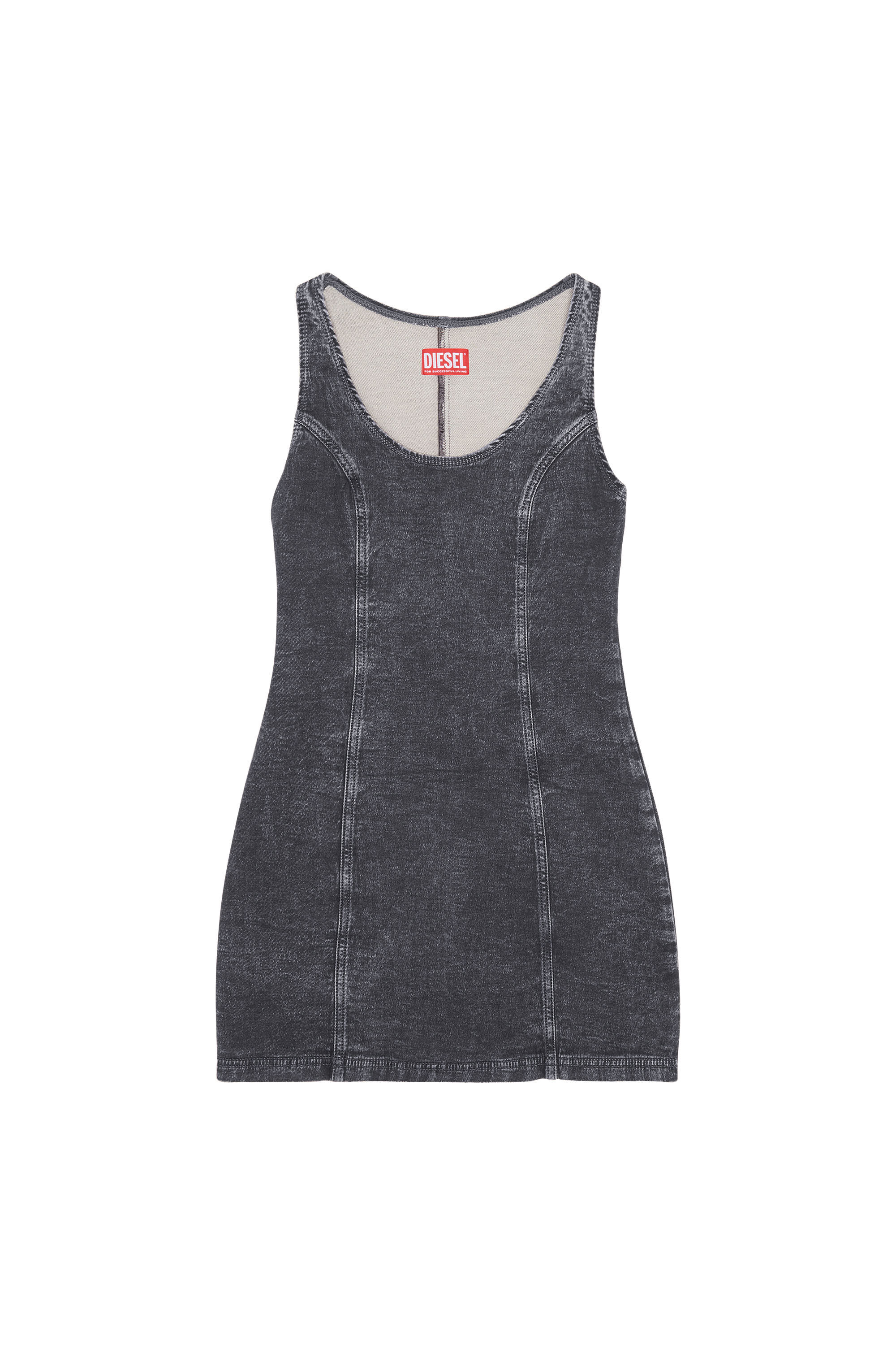 Diesel - D-VENUS TRACK DENIM TANK DRESS, Black/Dark Grey - Image 1