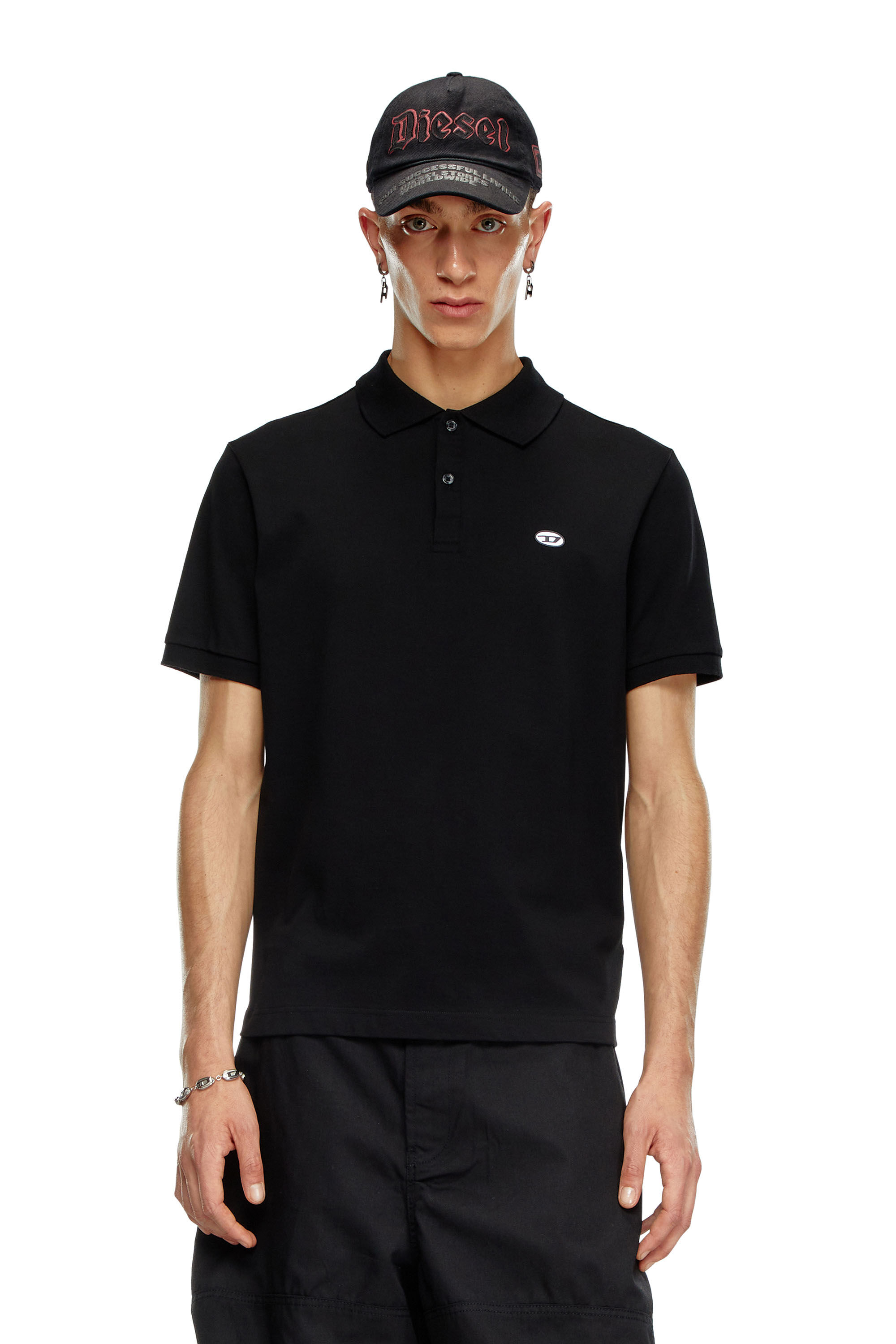 Diesel - T-REJUST-DOVAL-PJ, Male's Polo shirt with Oval D patch in Black - 3