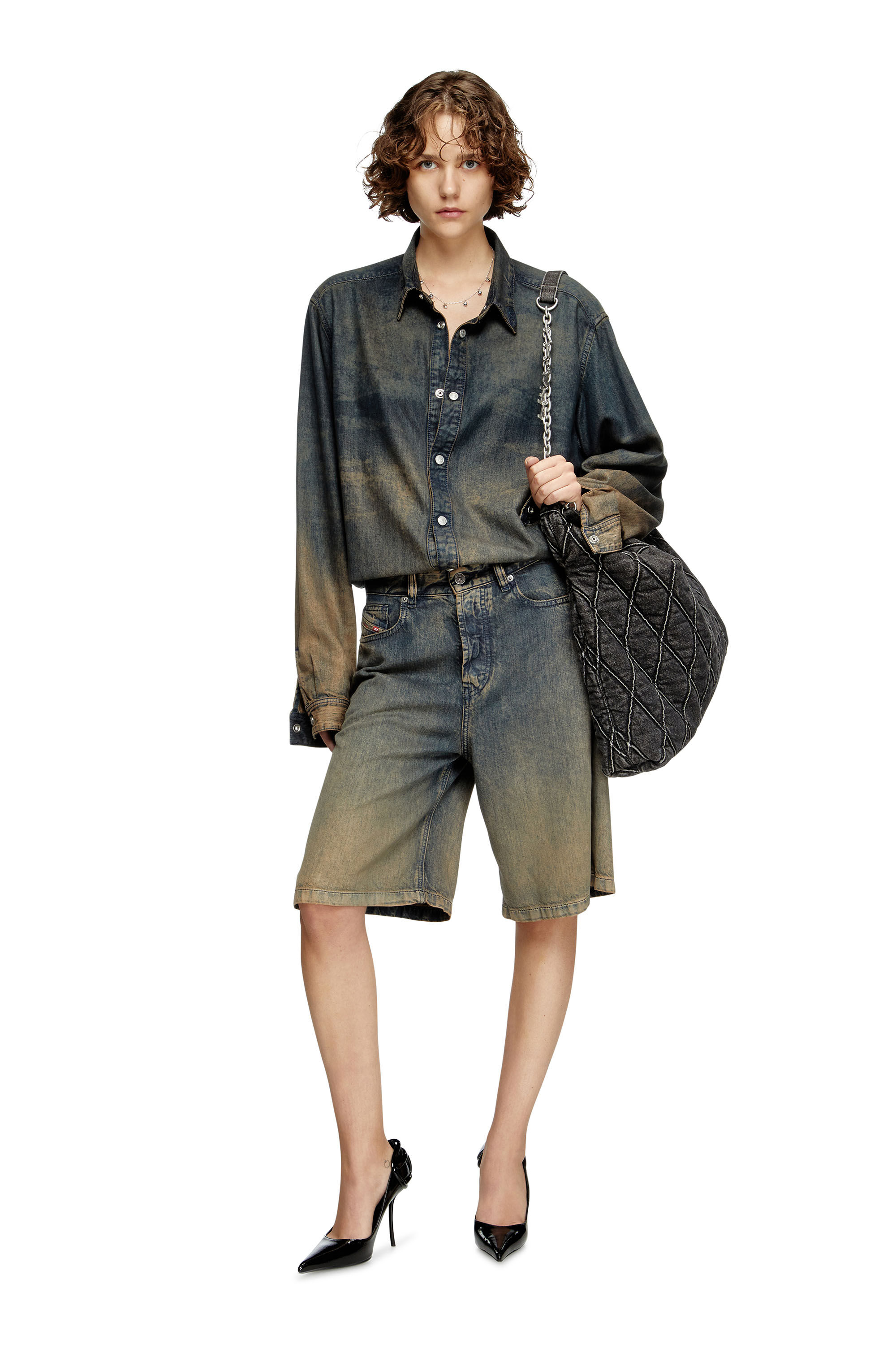 Diesel - DE-SIRE-SHORT-S, Female's Shorts in fluid shaded denim in Dark Blue - 1