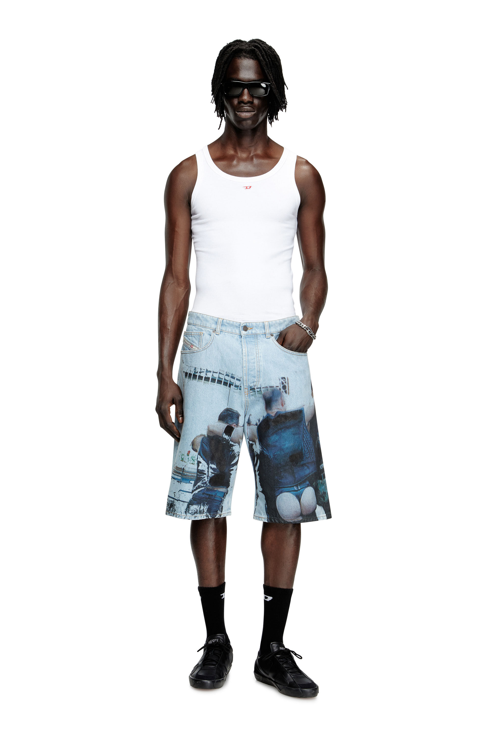 Diesel - PR-D-RIXFORD-S, Short en denim avec imprimé délavé Mixte in Bleu - 1
