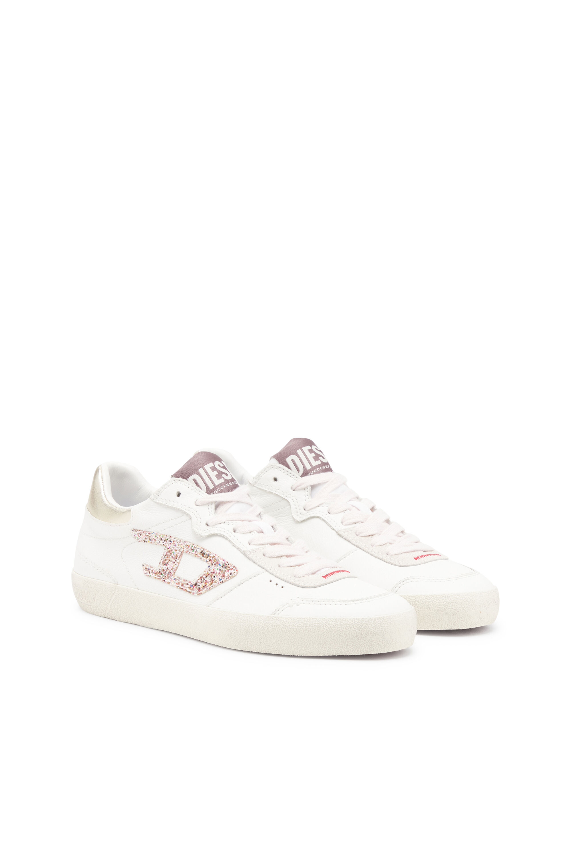 Diesel - S-LEROJI LOW W, Female's S-Leroji-Leather sneakers with glitter logo in White/Pink - 2