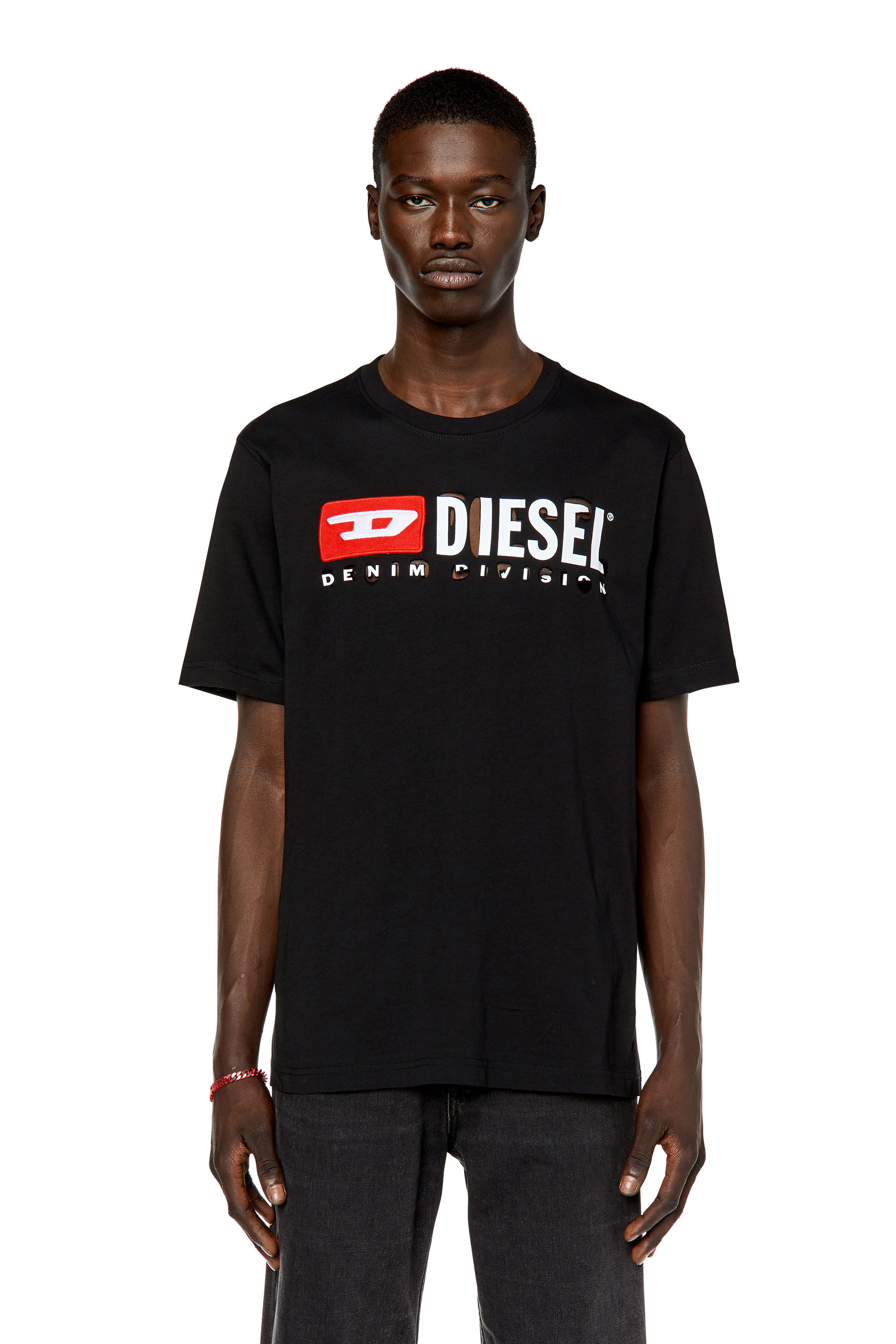 Diesel - T-JUST-DIVSTROYED, T-shirt avec lettrage peel-off Homme in Noir - 3