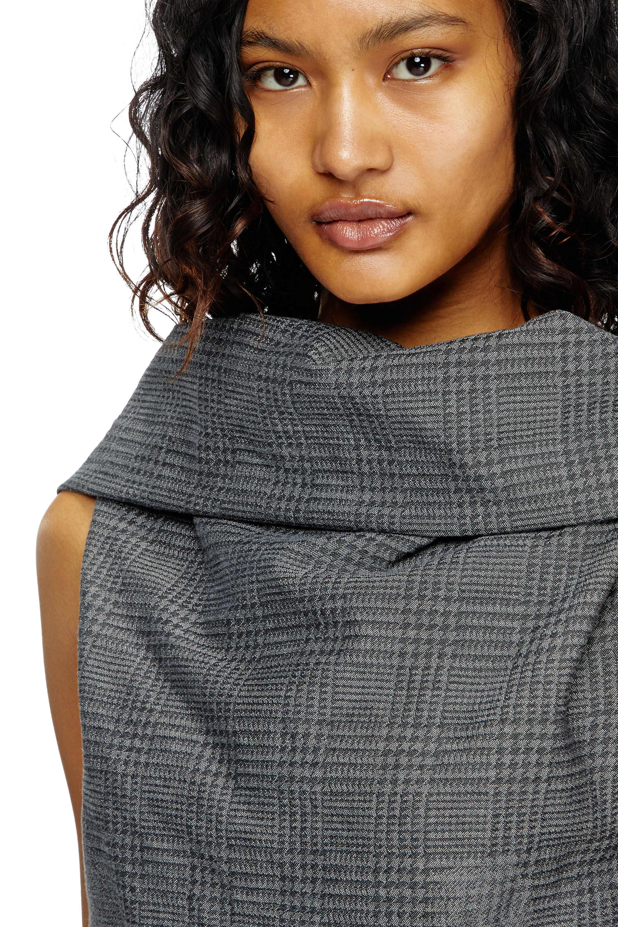 Diesel - D-MAUVE, Robe midi à motif Prince-de-Galles avec effet vieilli Femme in Gris - 5