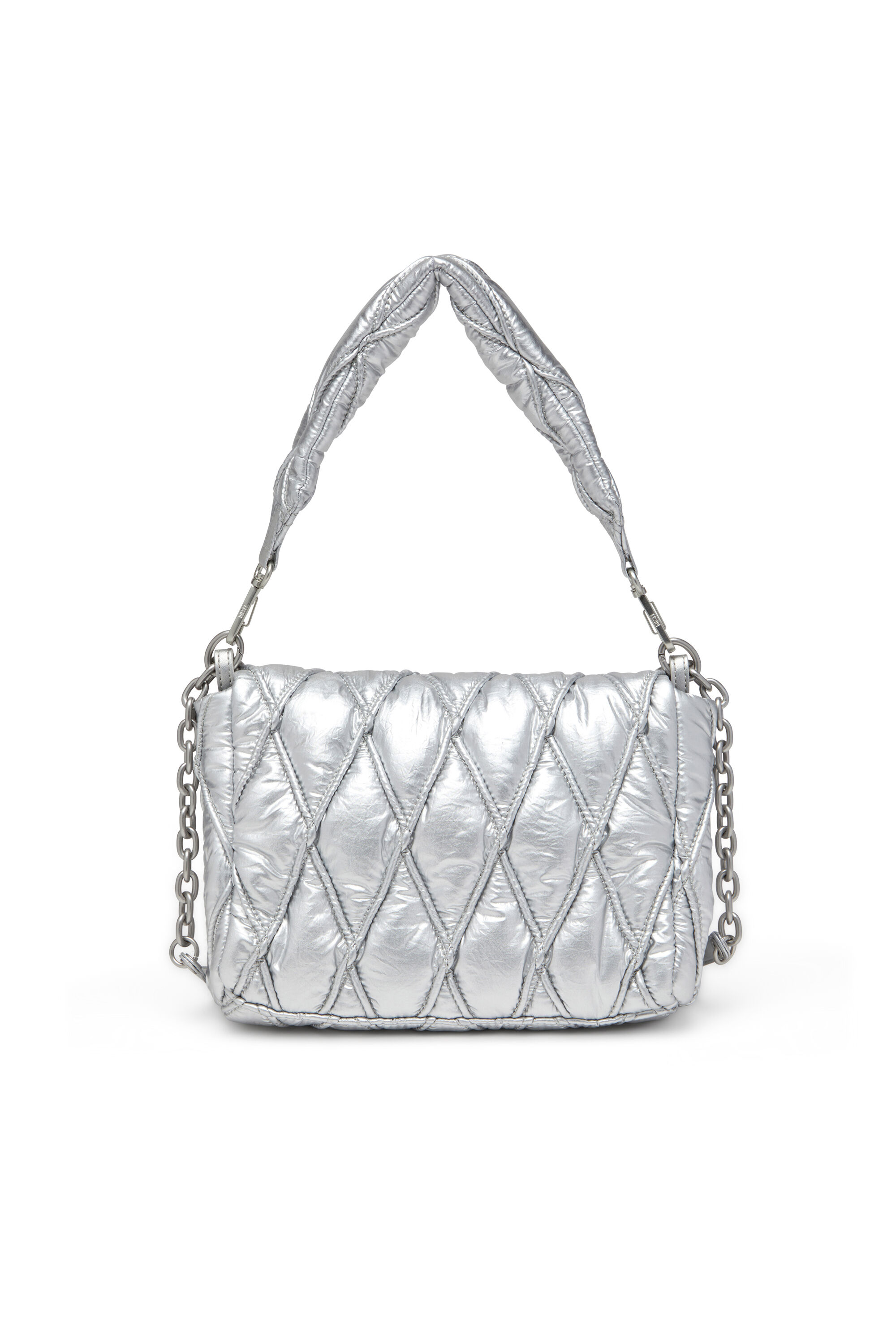 Diesel - CHARM-D SHOULDER M, Female's Charm-D M-Shoulder bag in quilted metallic nylon in Silver - 3