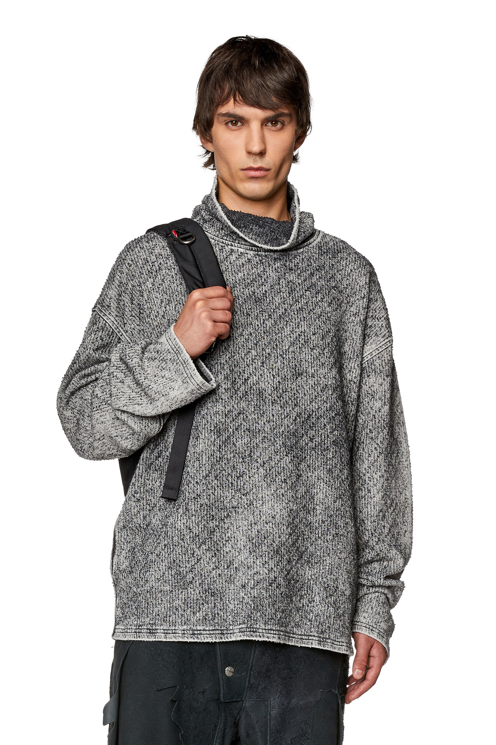 Diesel - D-NLABELCOL-FSD-NE, Sweat-shirt à col montant en Track Denim lasérisé Homme in Gris - 3
