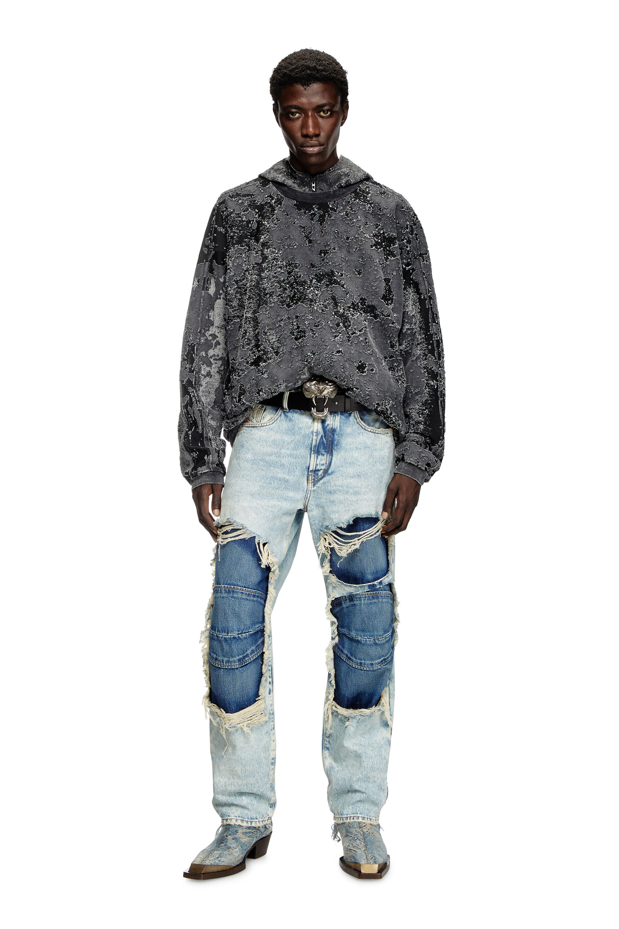 Diesel - S-ARISY, Male's Burnout sweatshirt with camo effect in Black - 1