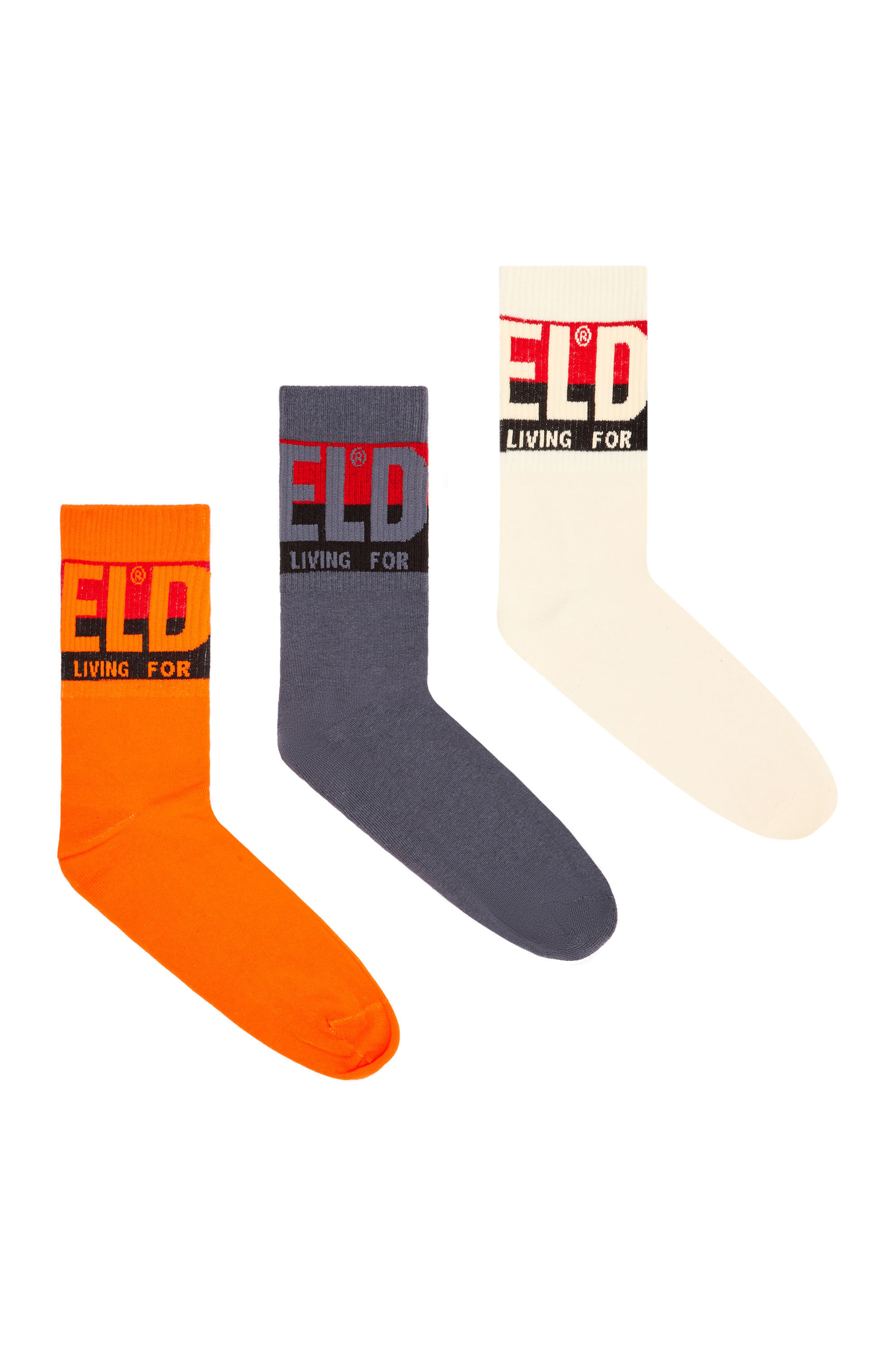 Diesel - SKM-RAY-THREEPACK, Male's 3-pack of socks with logo cuffs in Orange/Grey - 1