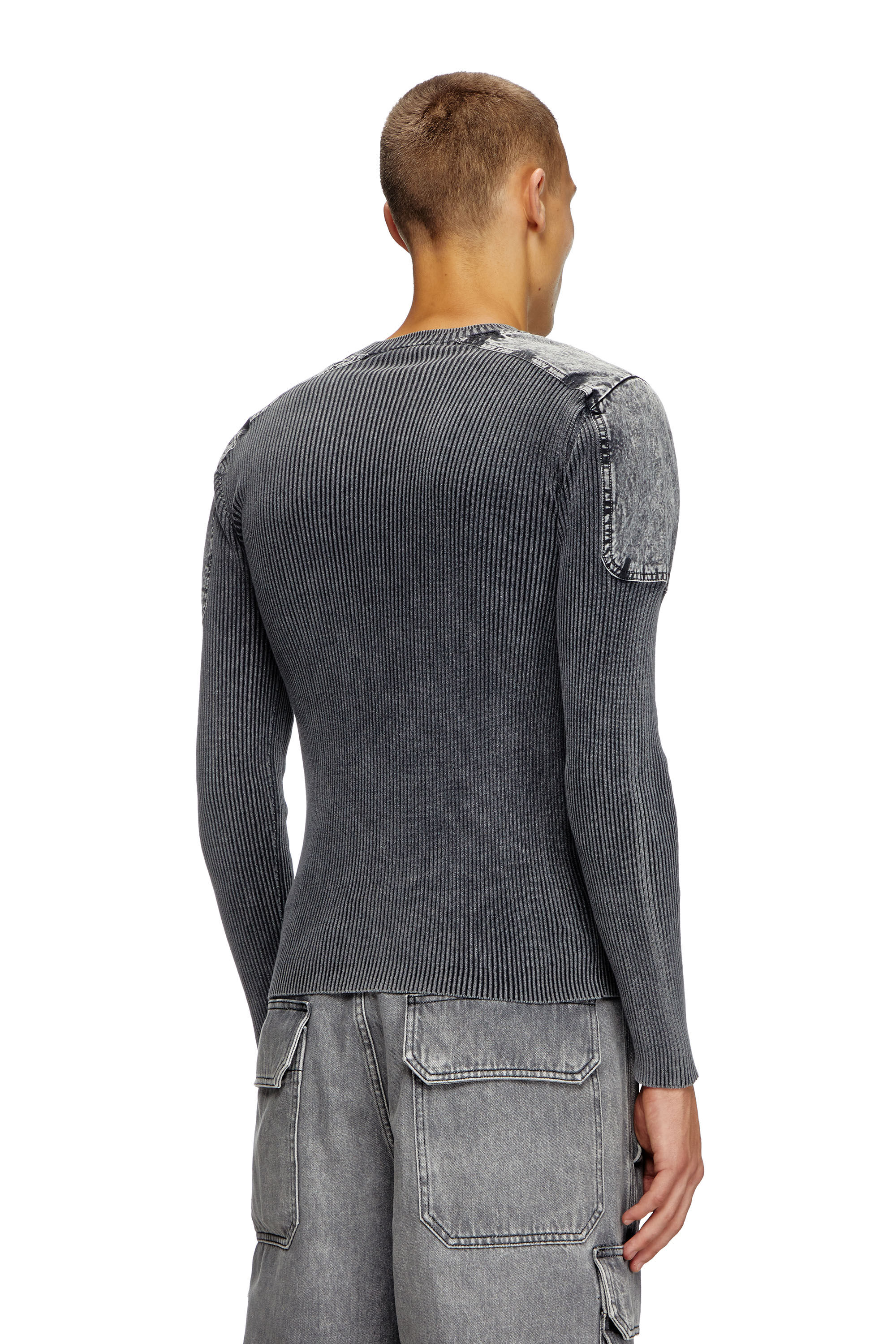 Diesel - K-MARTIN, Male's Jumper with contrast shoulder panels in Dark Grey - 5