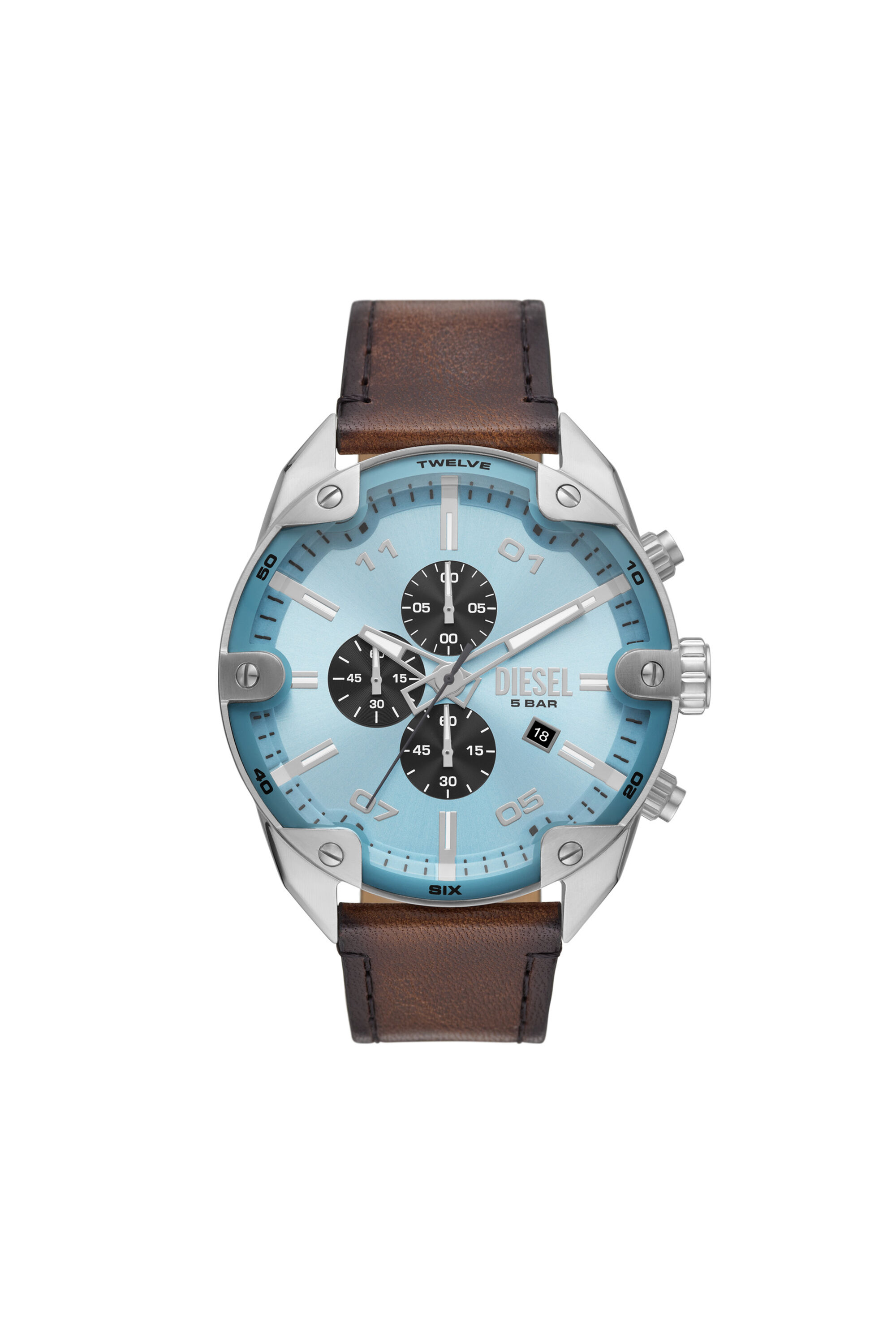 Diesel - DZ4606, Montre chronographe Spiked en cuir marron Homme in Marron - 1