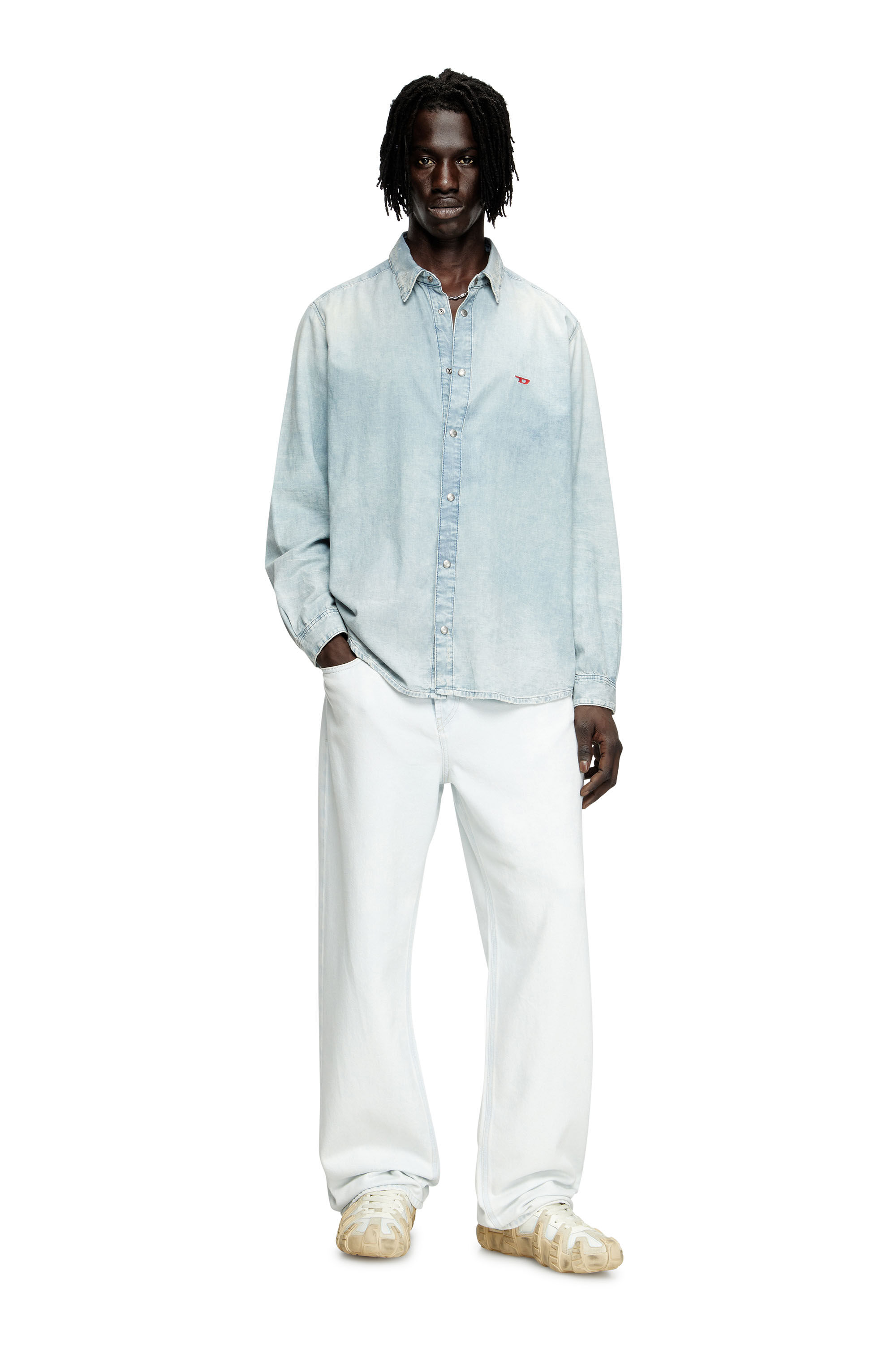 Diesel - D-SIMPLY, Chemise en denim effet blanchi Homme in Bleu - 1