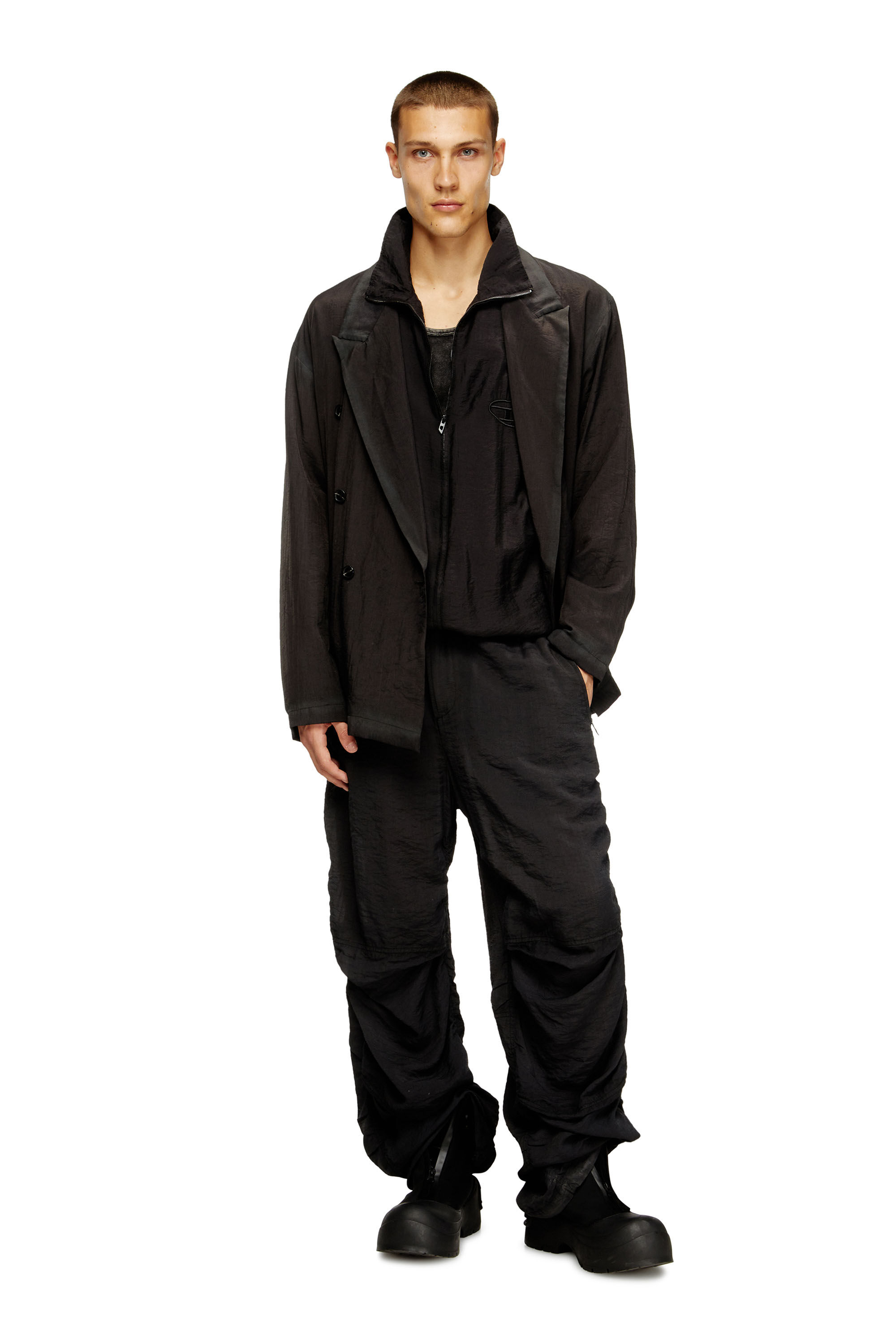 Diesel - J-KEYSERY, Male's Double-breasted blazer in wrinkled shell in Dark Grey - 1