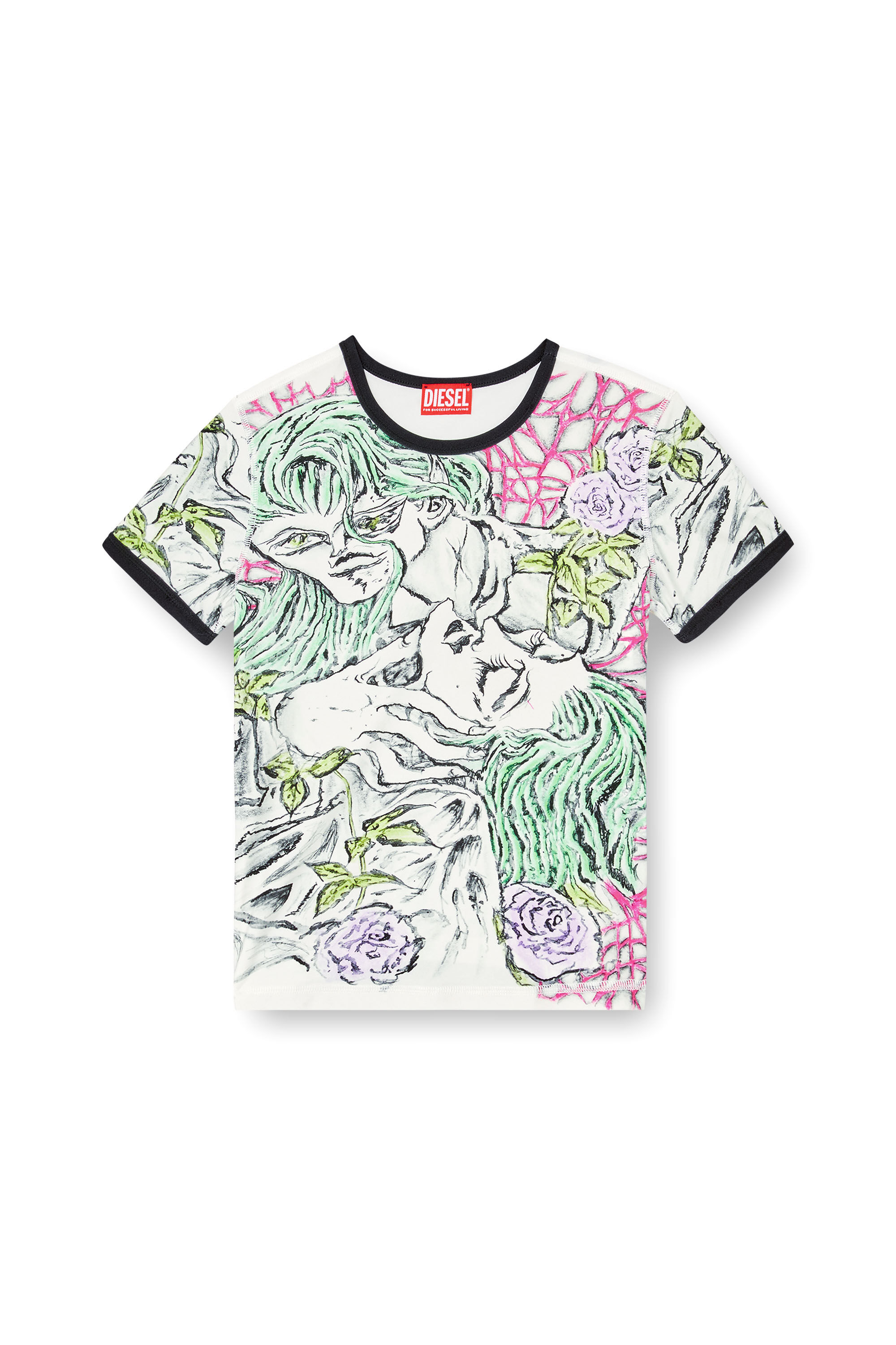 Diesel - T-UNCUTIE-LONG-Q2, Female's T-shirt with tattoo print in White - 2