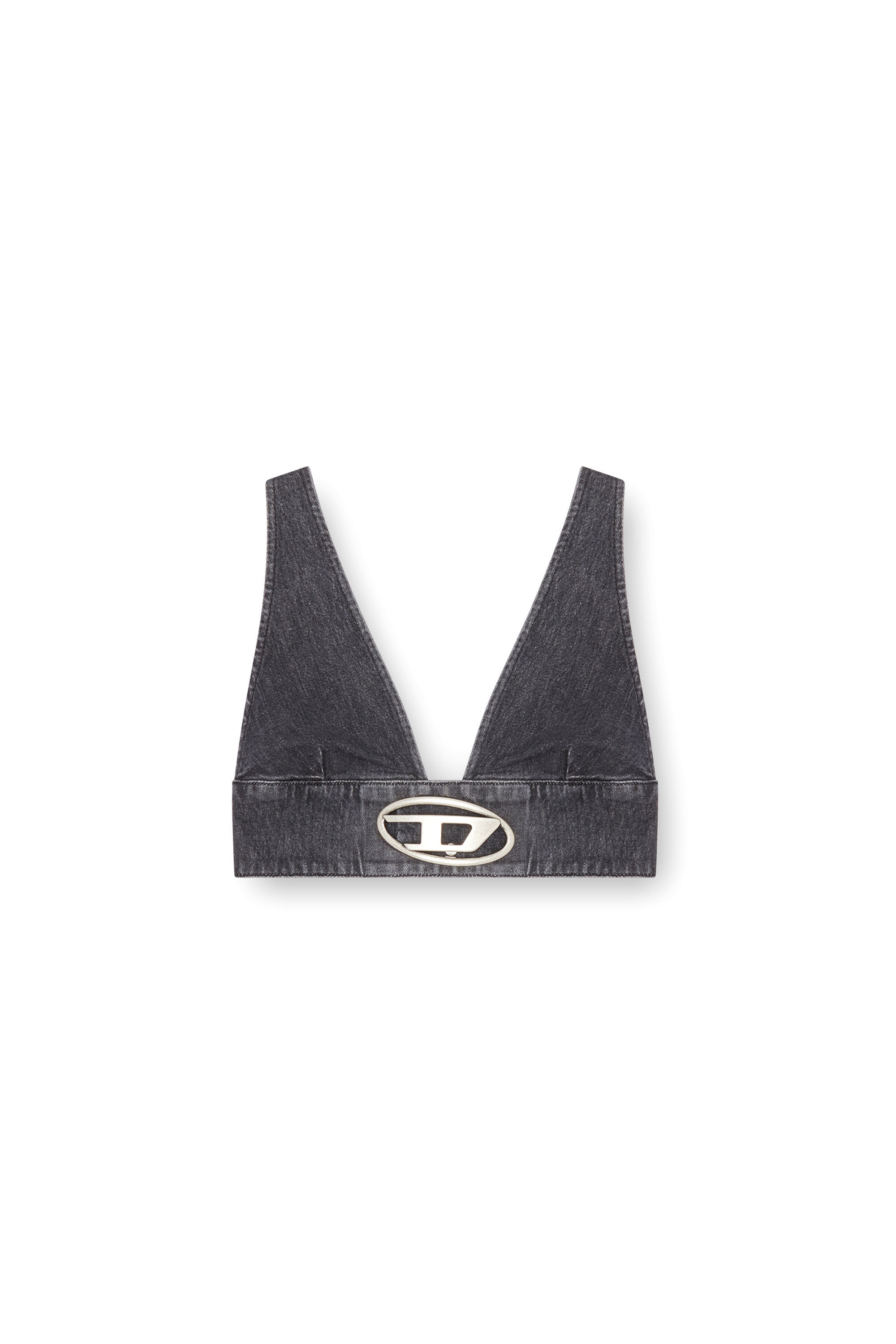 Diesel - DE-ELLY-S, Brassière en denim avec plaque Oval D Femme in Noir - 2