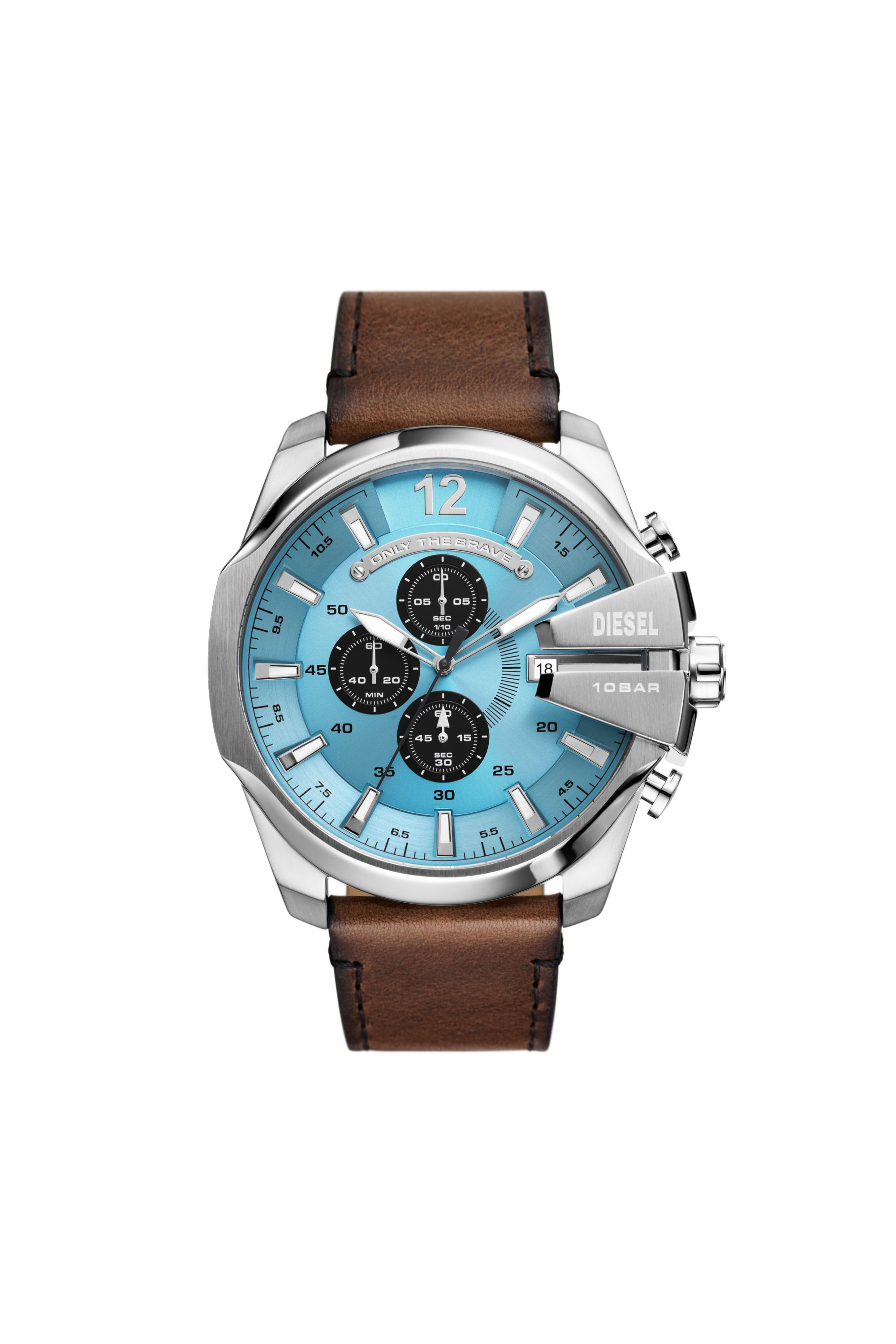 Diesel - DZ4657, Male's Mega Chief chronograph brown leather watch in Brown - 1