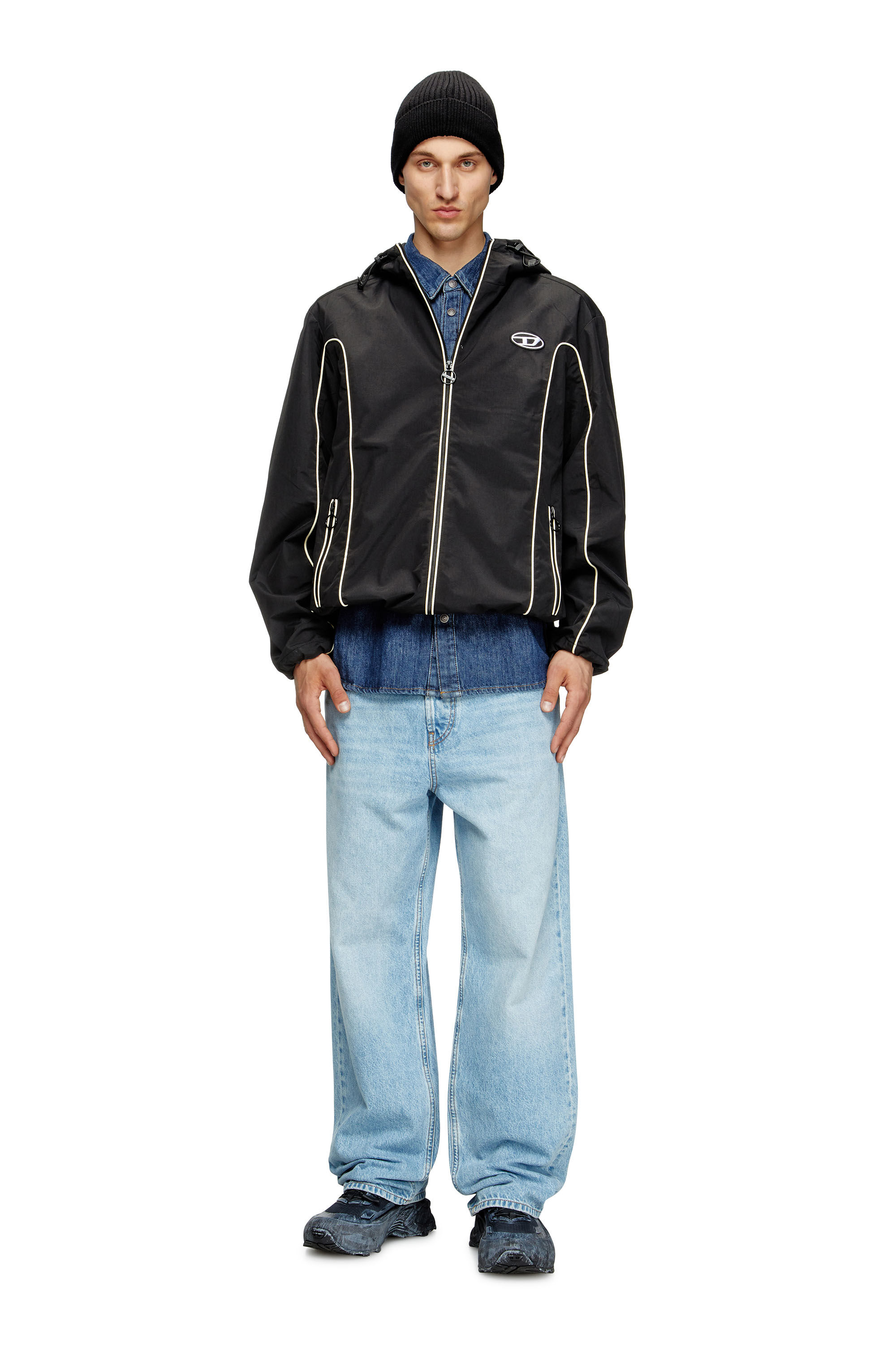 Diesel - J-HIVES, Male's Windbreaker with contrast piping in Black - 1