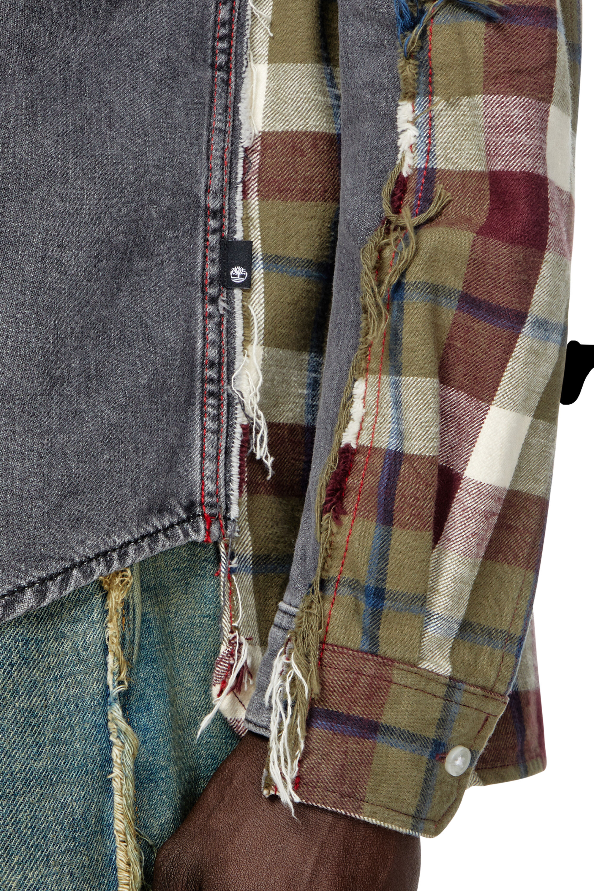 Diesel - Shirt Dieseloves 7A, Unisex's Denim and check shirt in Grey/Red - 5