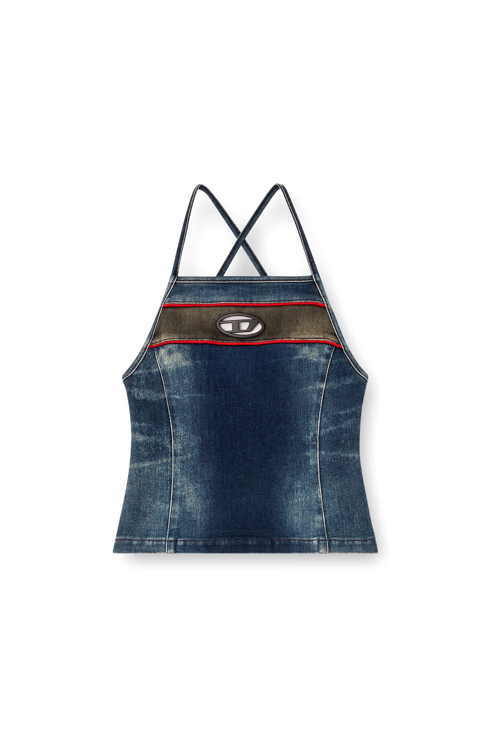 Diesel - DE-PILU-S, Female's Top in stretch bicolour denim in Dark Blue - 2