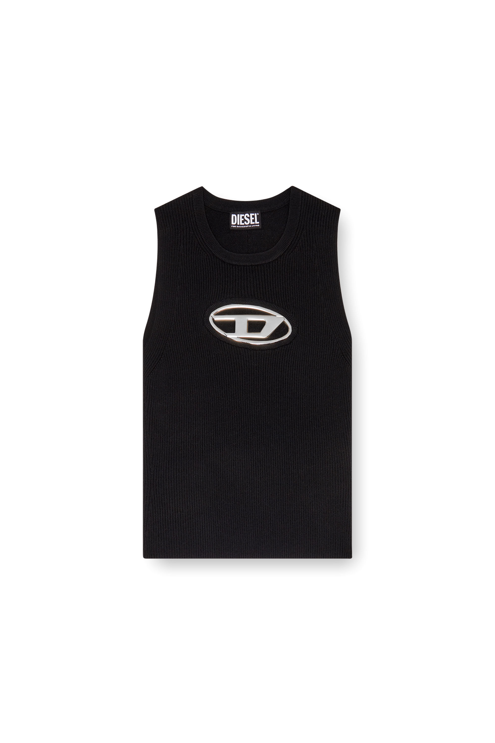 Diesel - M-ONERVA-TOP, Female's Cut-out knit top with logo plaque in Black/White - 2
