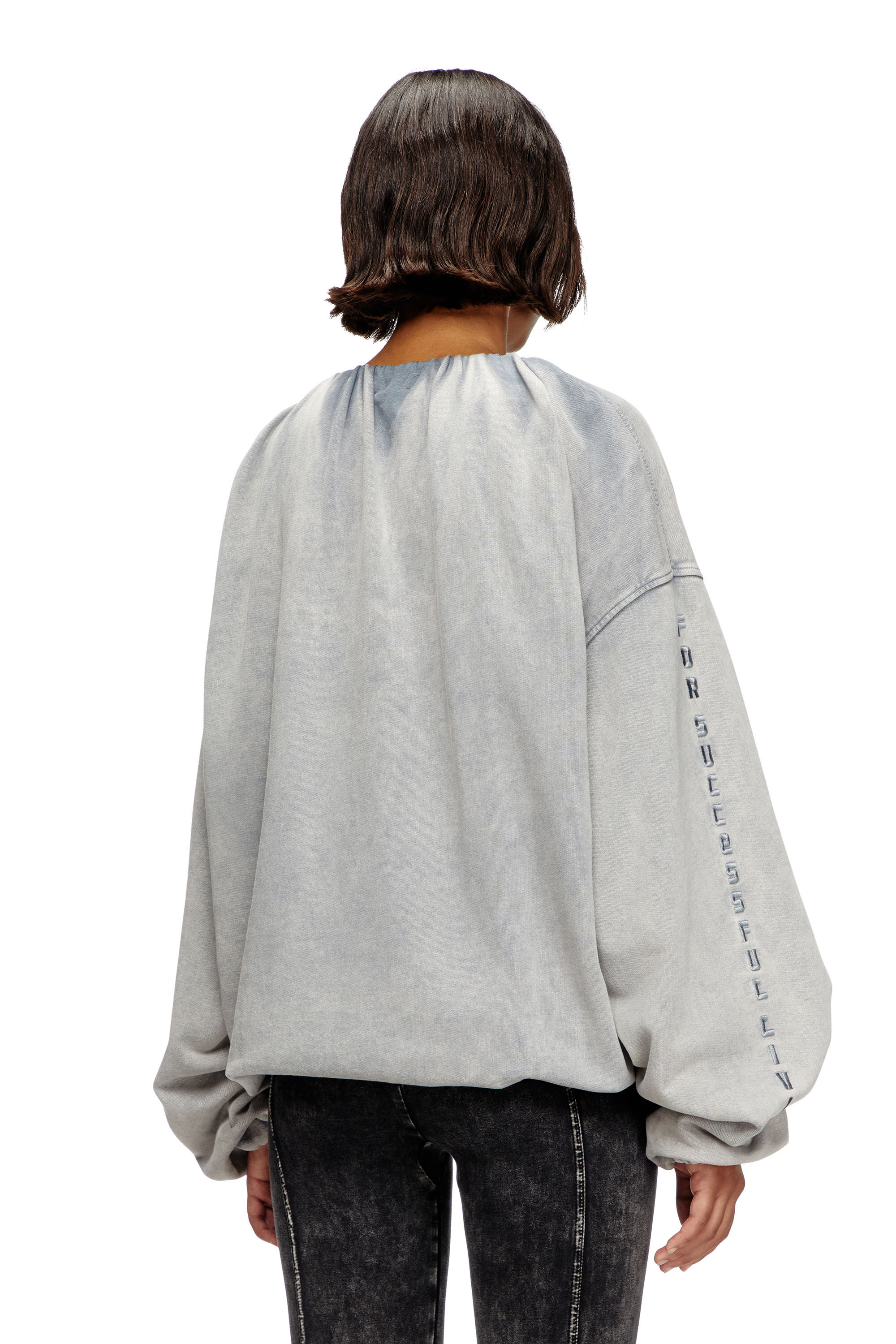 Diesel - F-INDY, Female's Gathered sweatshirt with bleached effect in Light Grey - 4