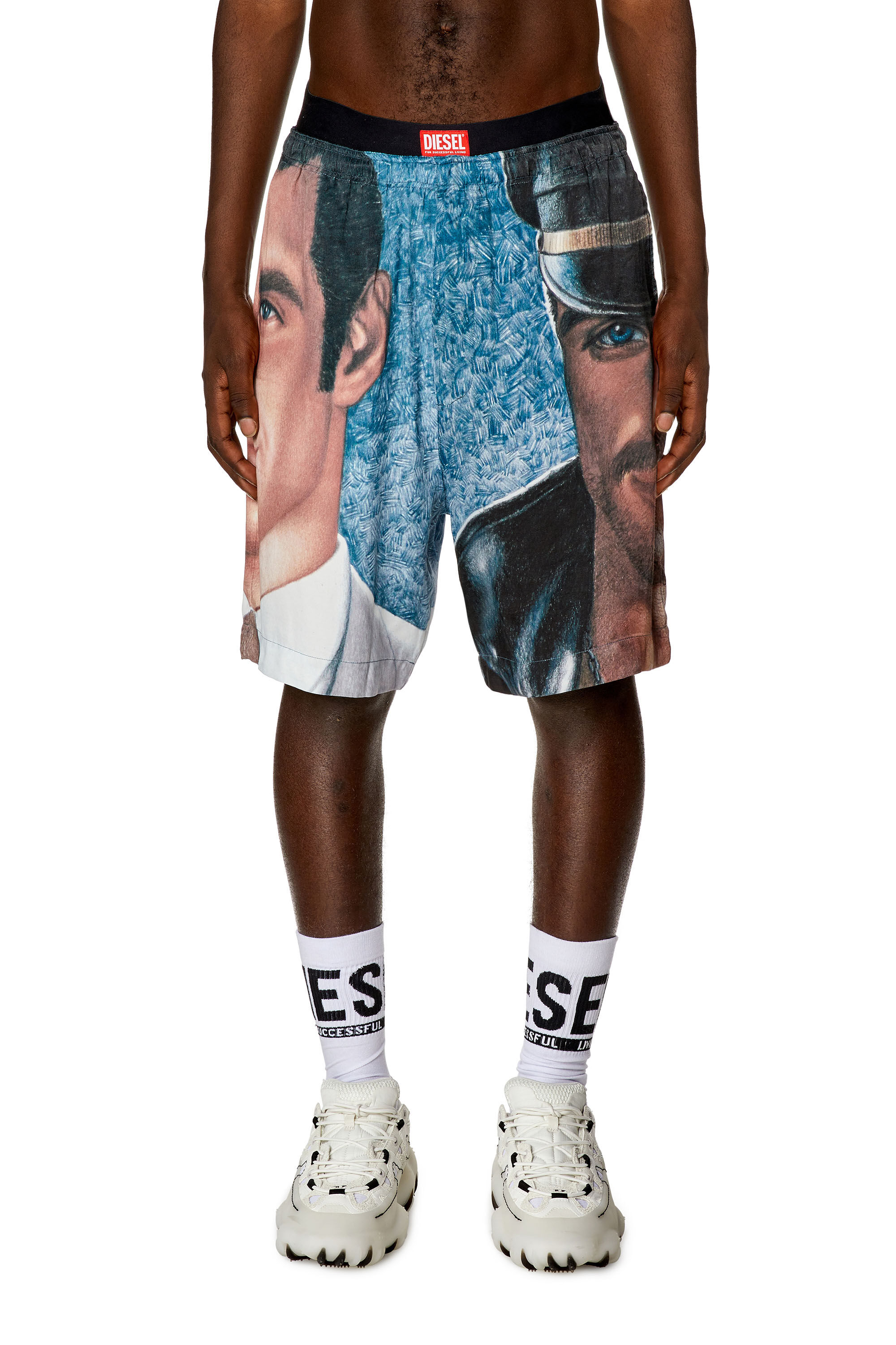 Diesel - PR-P-TOLL-SHO-23A, Unisex's Satin shorts with all-over print in Blue - 3