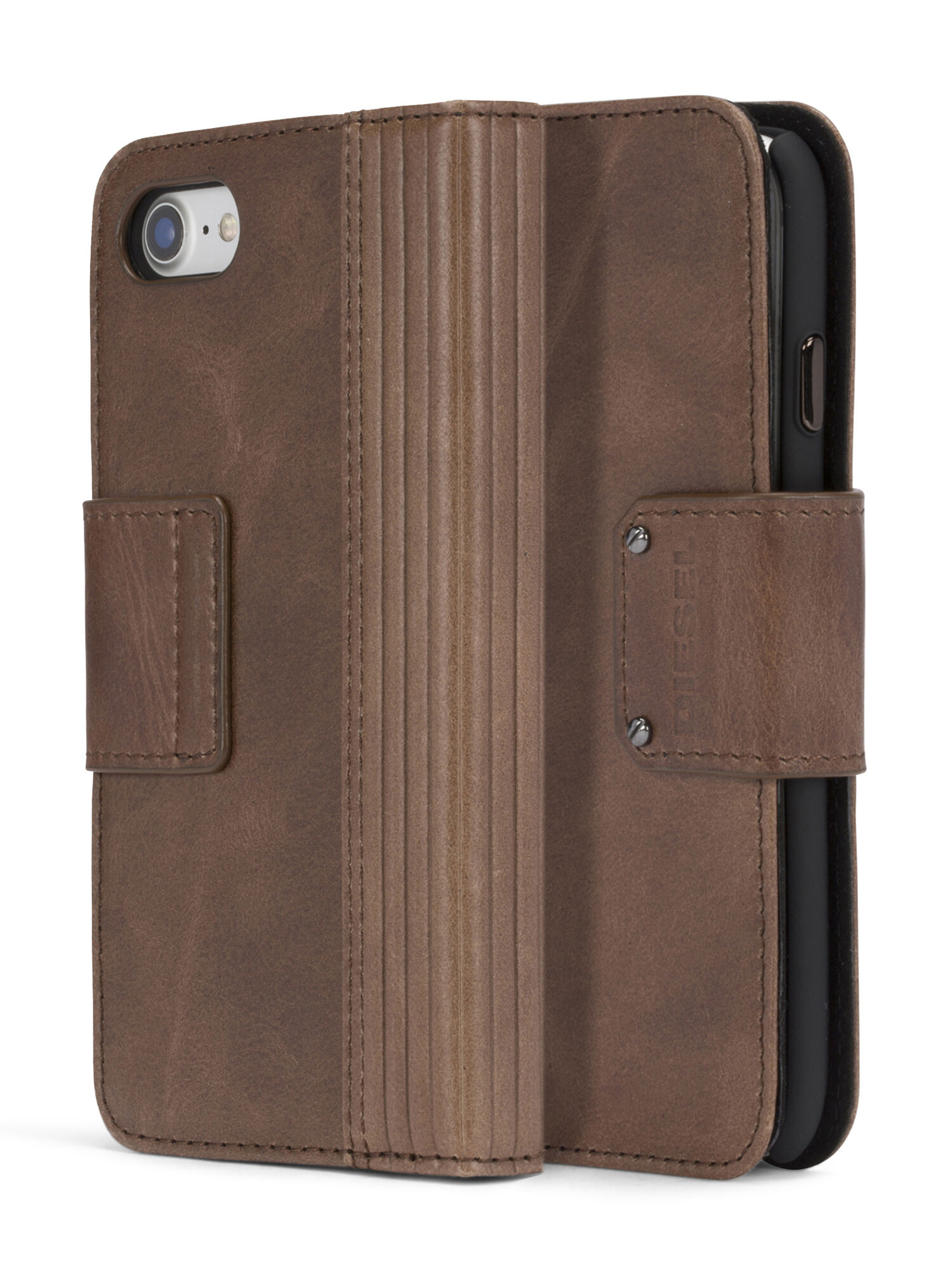 Diesel - BROWN LINED LEATHER IPHONE 8/7 FOLIO,  - Image 3