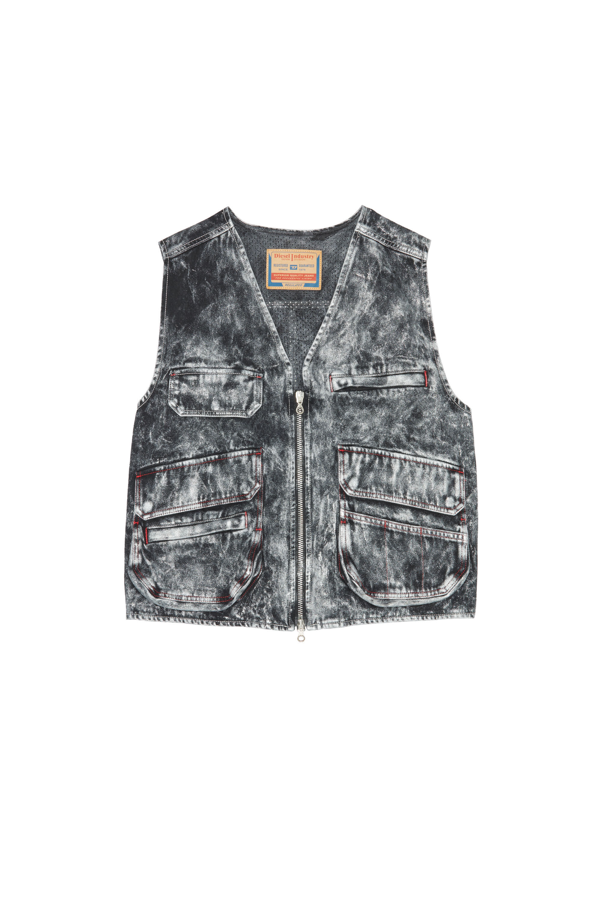 D SAMP Man Utility vest in marbled effect denim Diesel