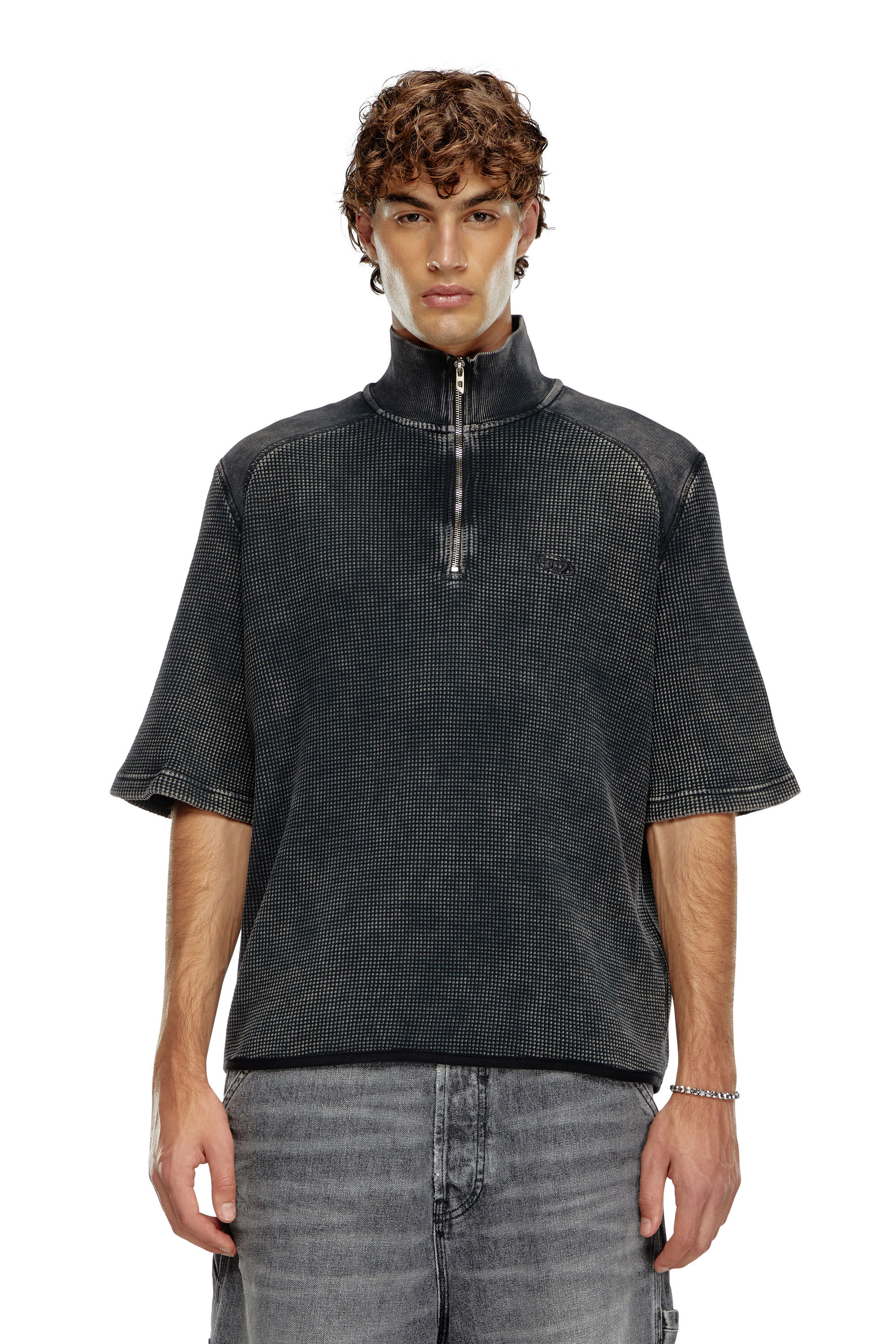 Diesel - S-WAFCOOL, Sweat-shirt à manches courtes en maille gaufrée Homme in Noir - 3