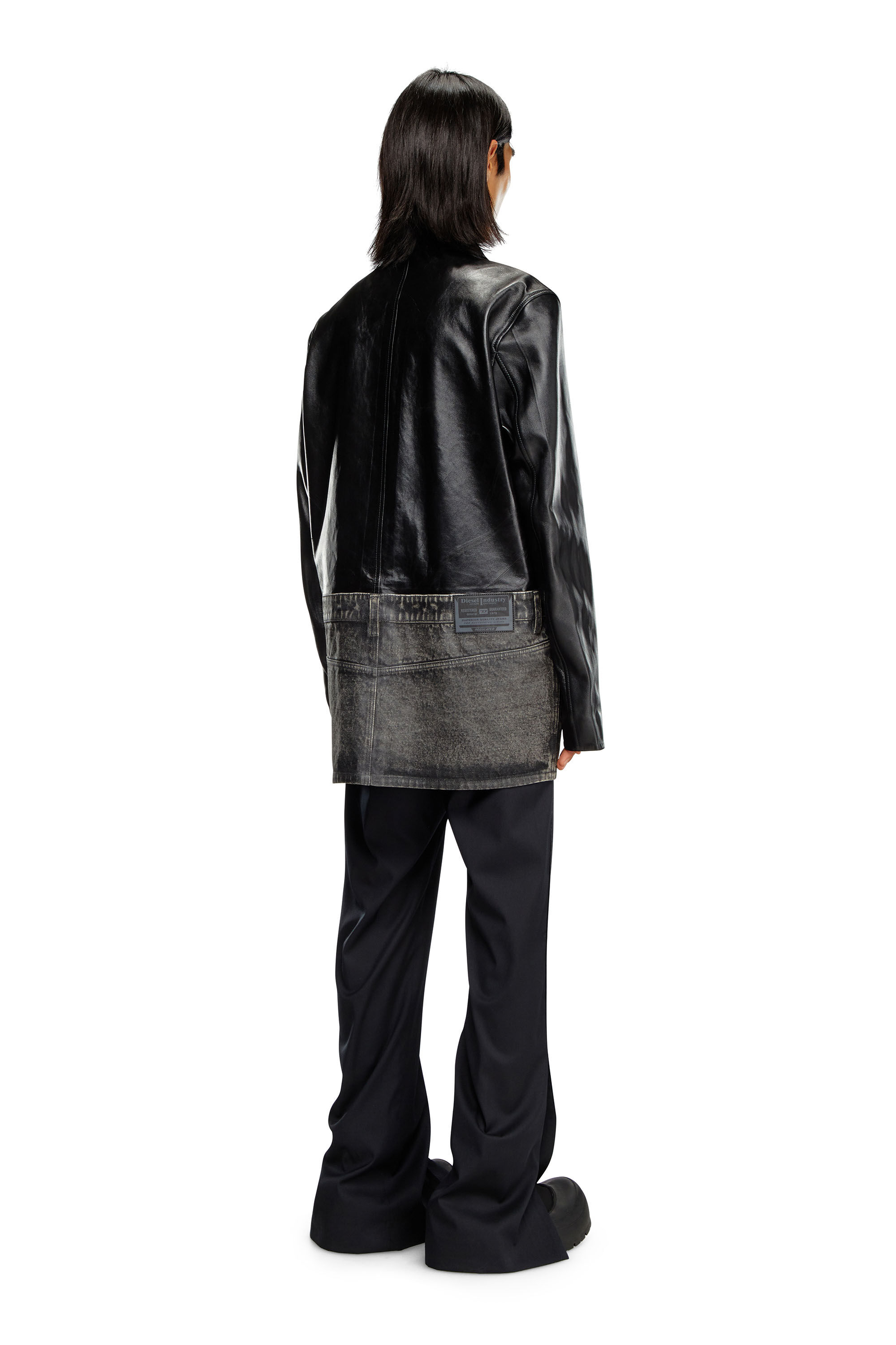 Men s Leather and denim shirt jacket Black Diesel