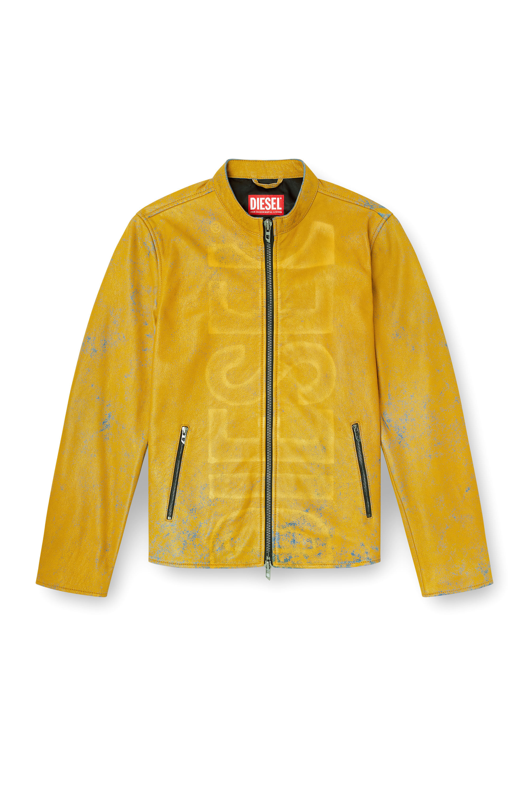 Diesel - L-EVERT-A, Veste de motard en cuir traité avec logo délavé Homme in Jaune - 2