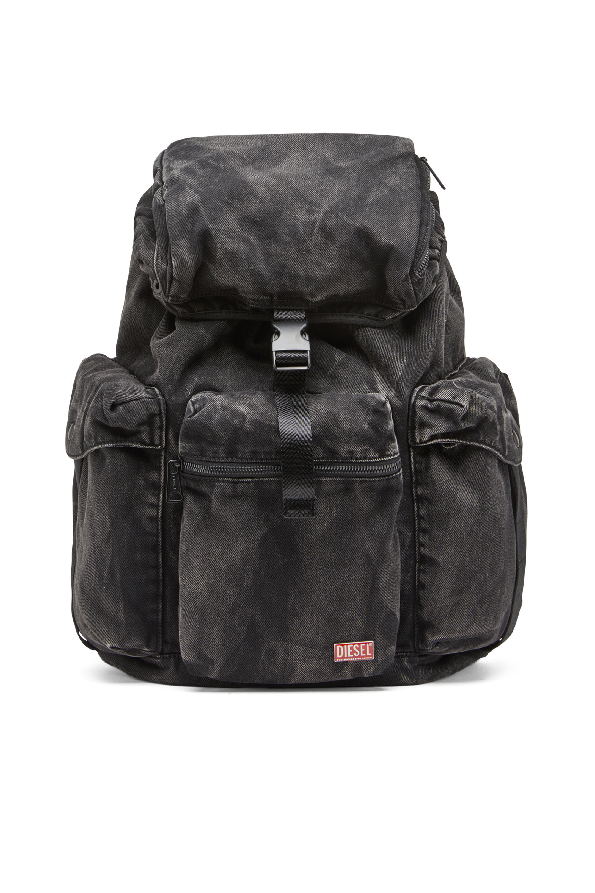 Diesel - UTLT BACKPACK, Male's Utlt Backpack-Utility backpack in cloudy-effect denim in Black - 1