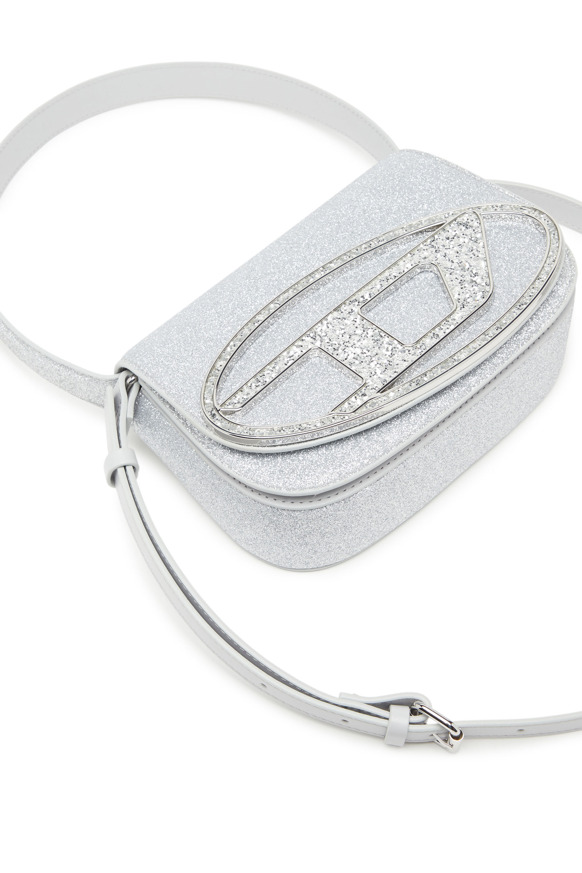 Women's 1DR-Iconic shoulder bag in glitter fabric | Silver