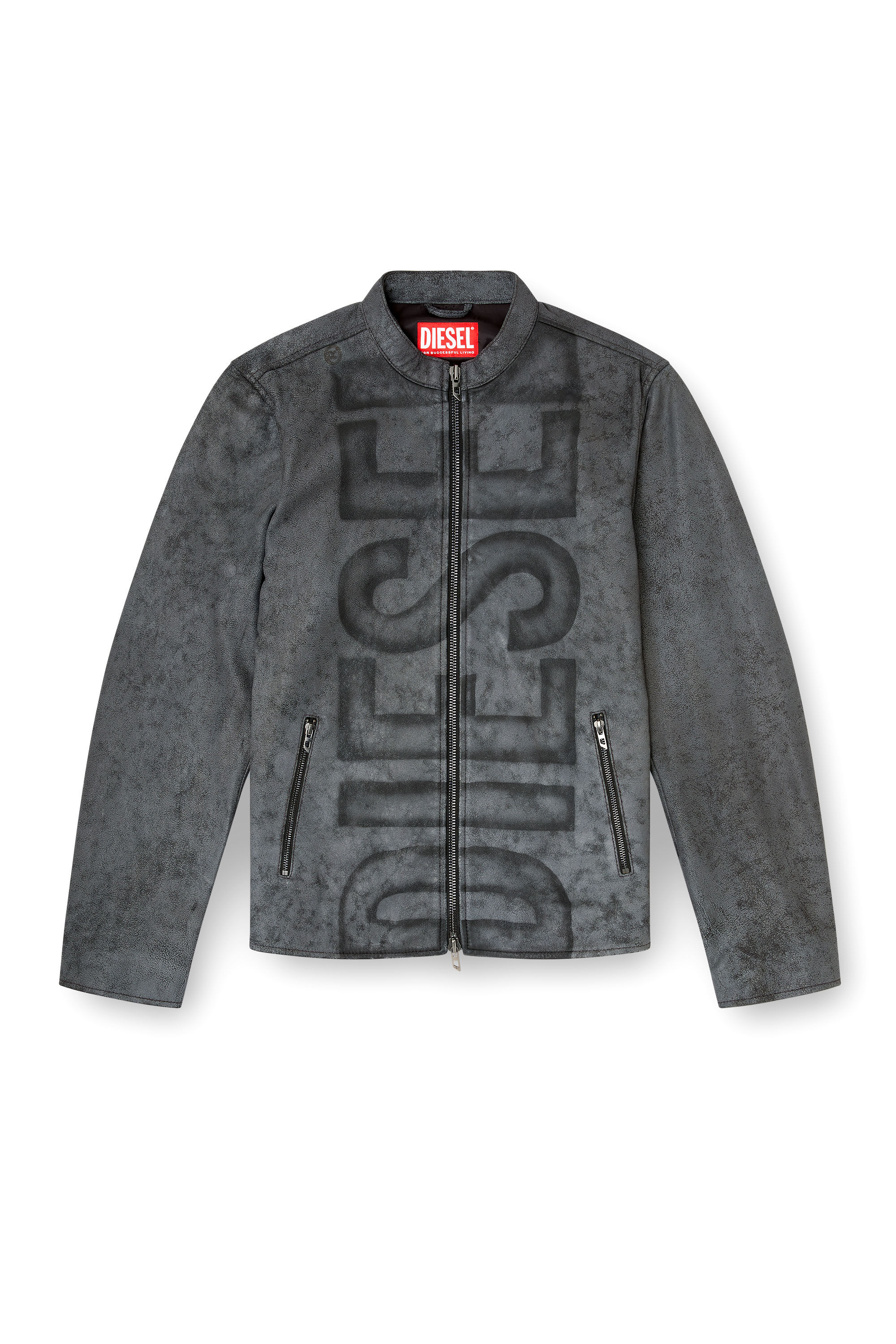 Diesel - L-EVERT-A, Veste de motard en cuir traité avec logo délavé Homme in Gris - 2