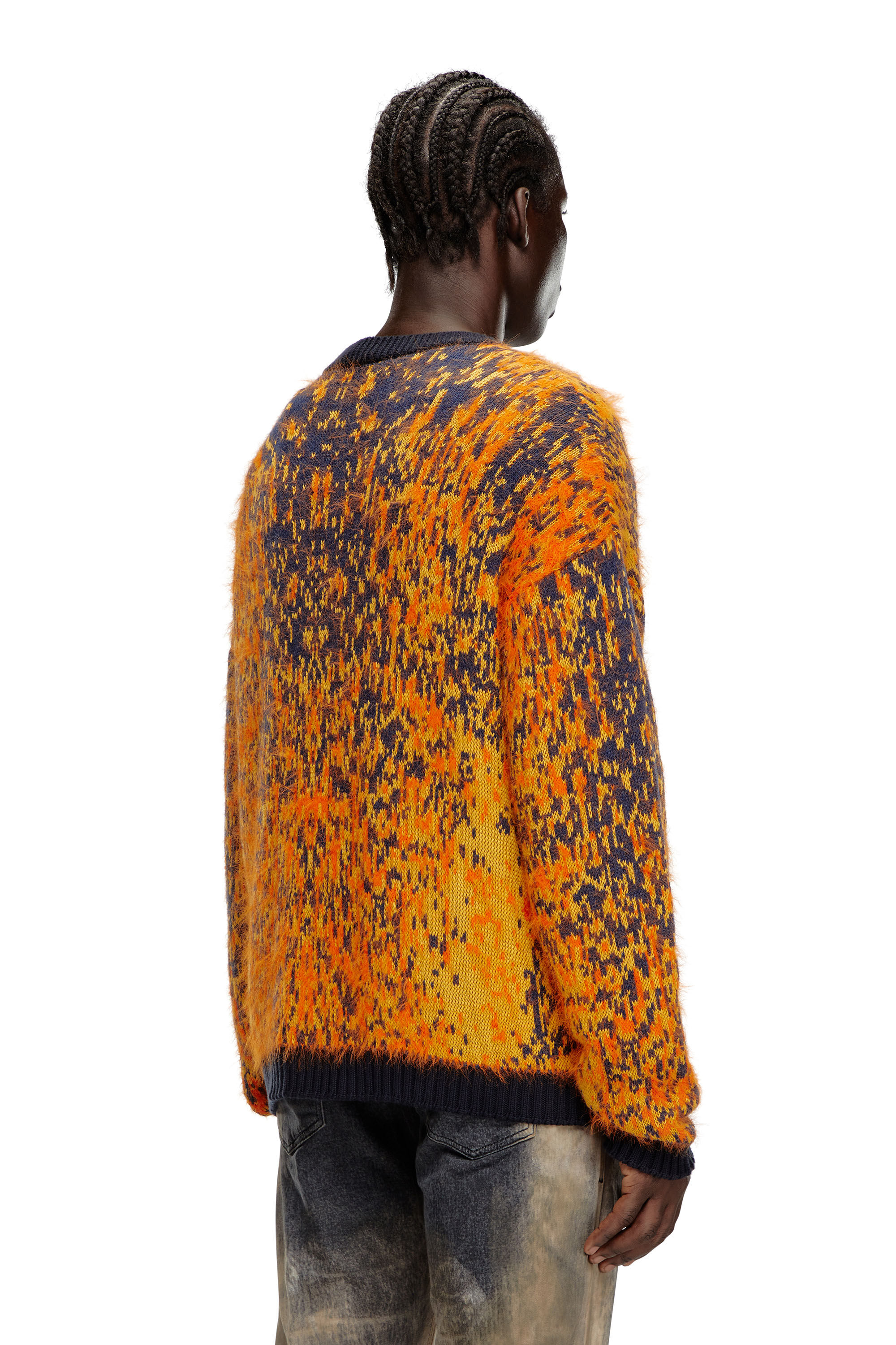 Men s Fuzzy cardigan with abstract pattern Orange Diesel