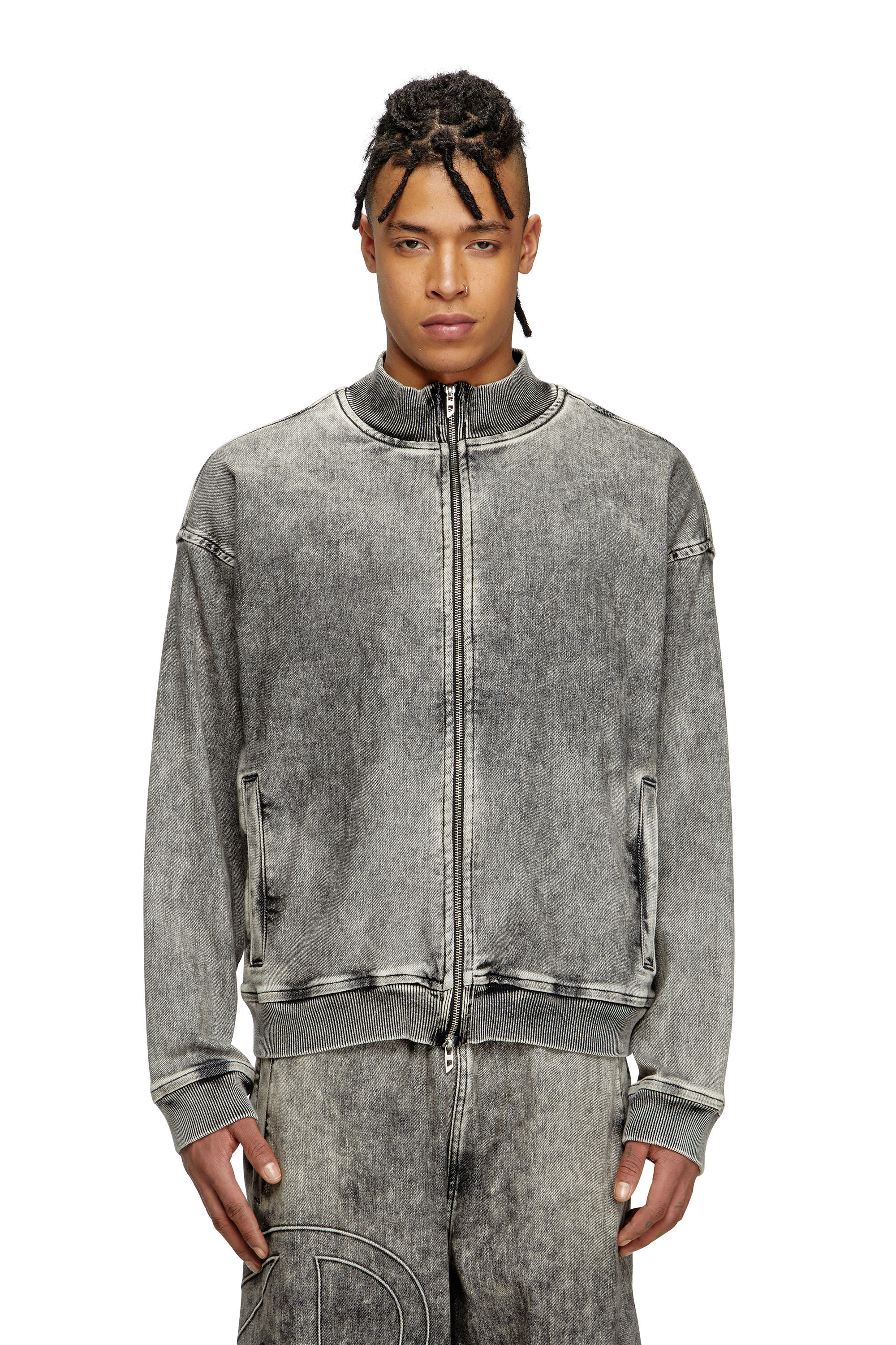 Diesel - D-CARLY-S TRACK, Unisex's Track Denim zip-up sweater with Oval D in Dark Grey - 3