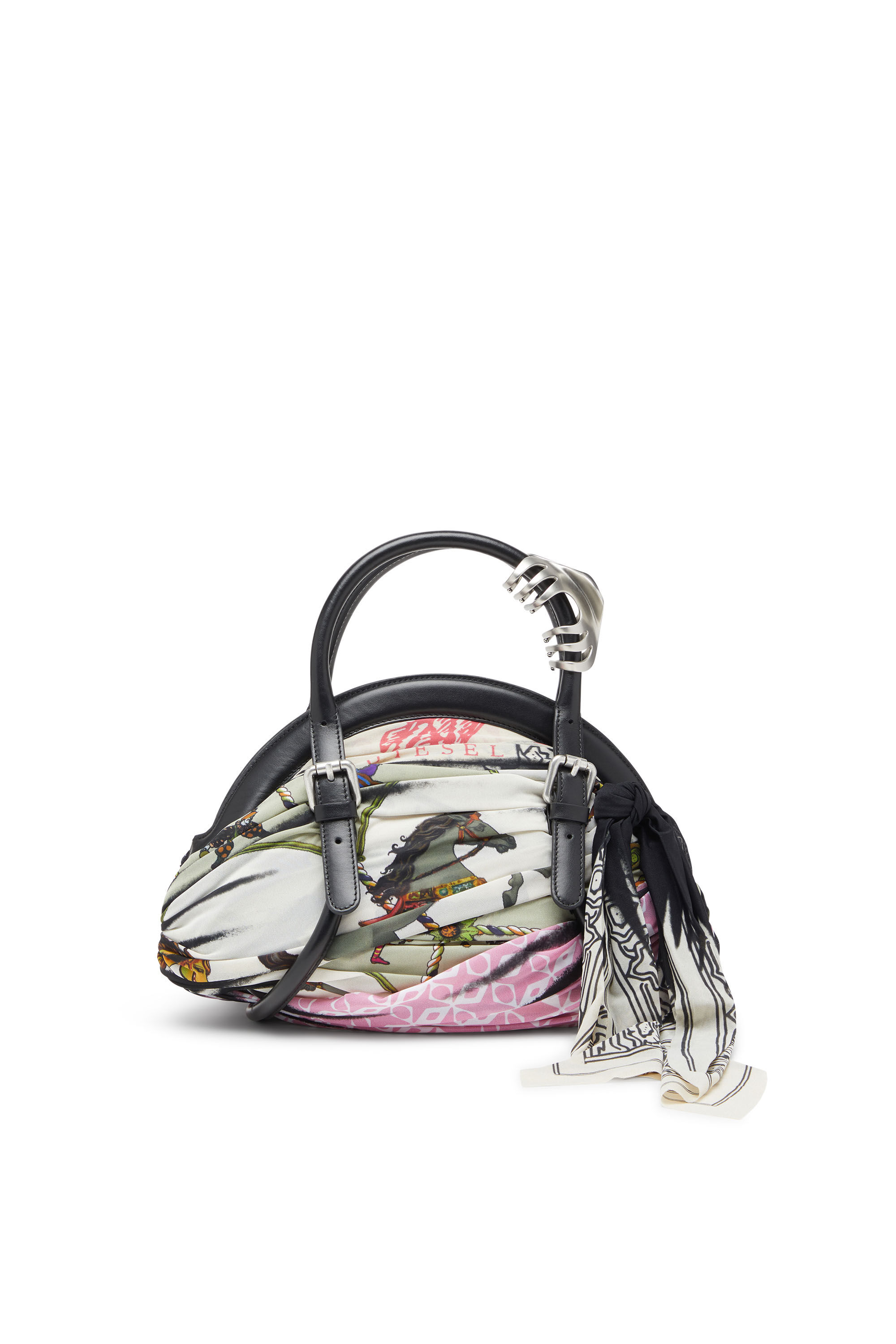 Diesel - TRASH-D TOP HANDLE, Female's Trash-D-Bandana handbag in leather and jersey in Black/White - 3