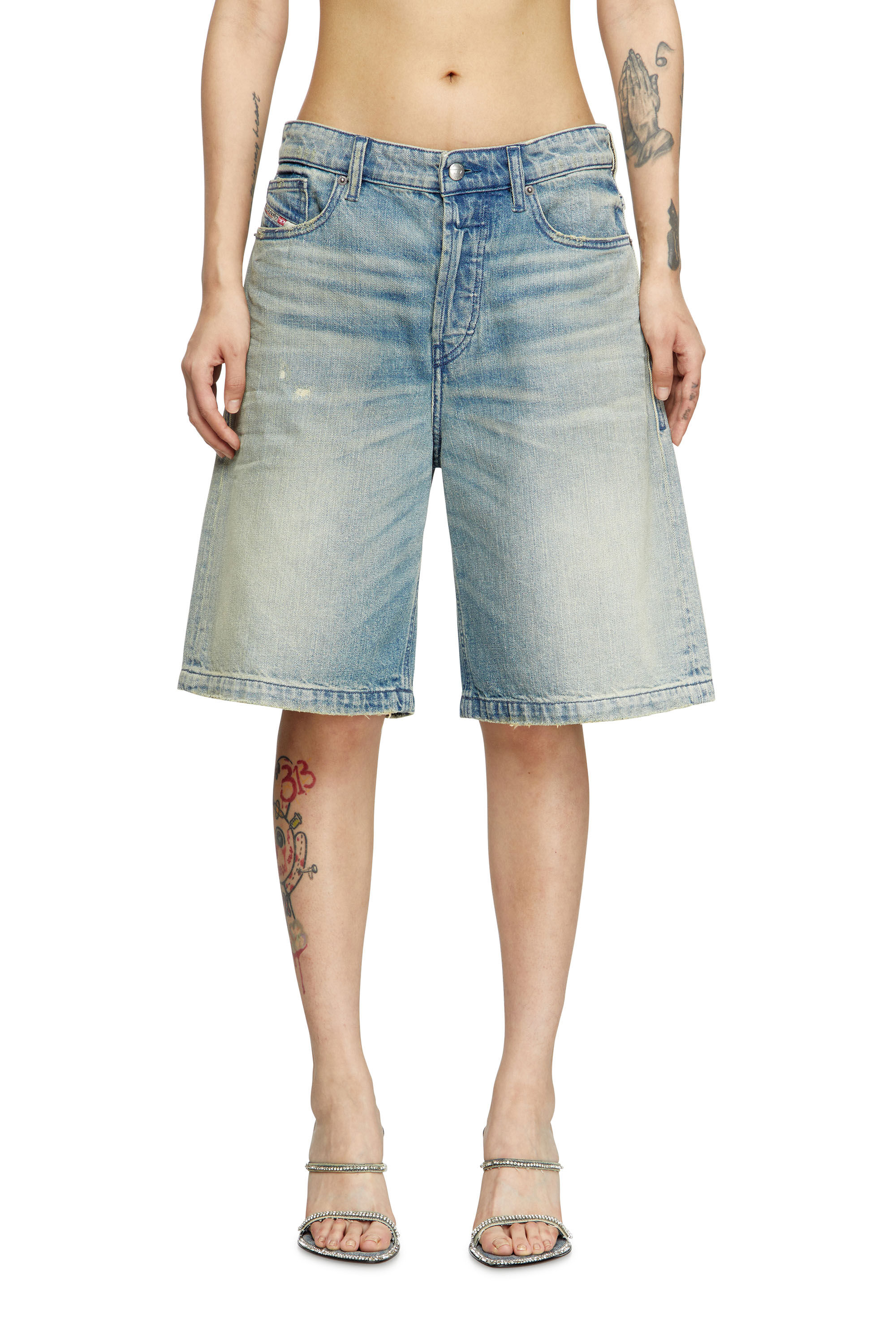 Diesel - DE-SIRE-SHORT, Female's Shorts in worn-effect denim in Light Blue - 3