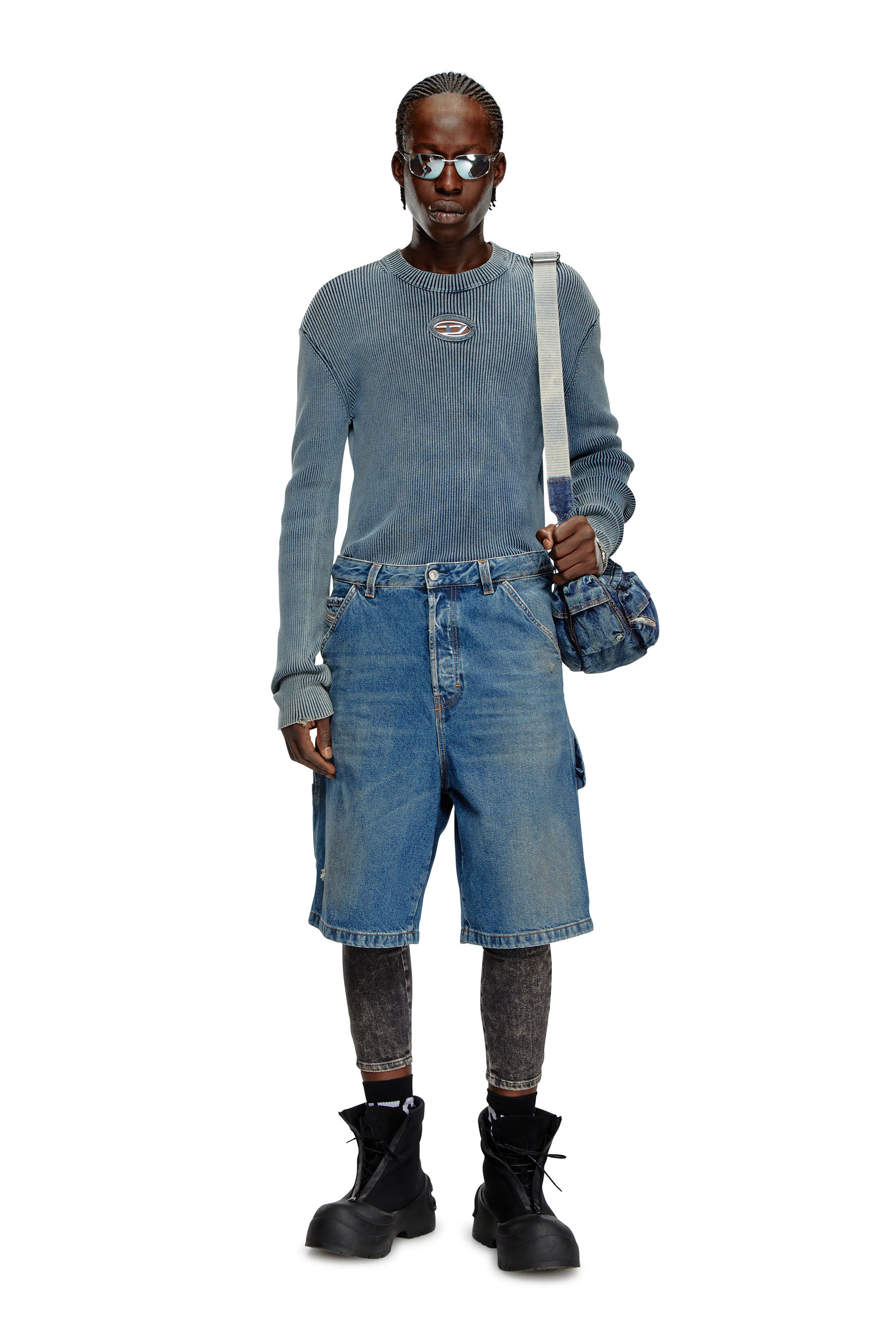 Men s Cut out jumper with Oval D Blue Diesel