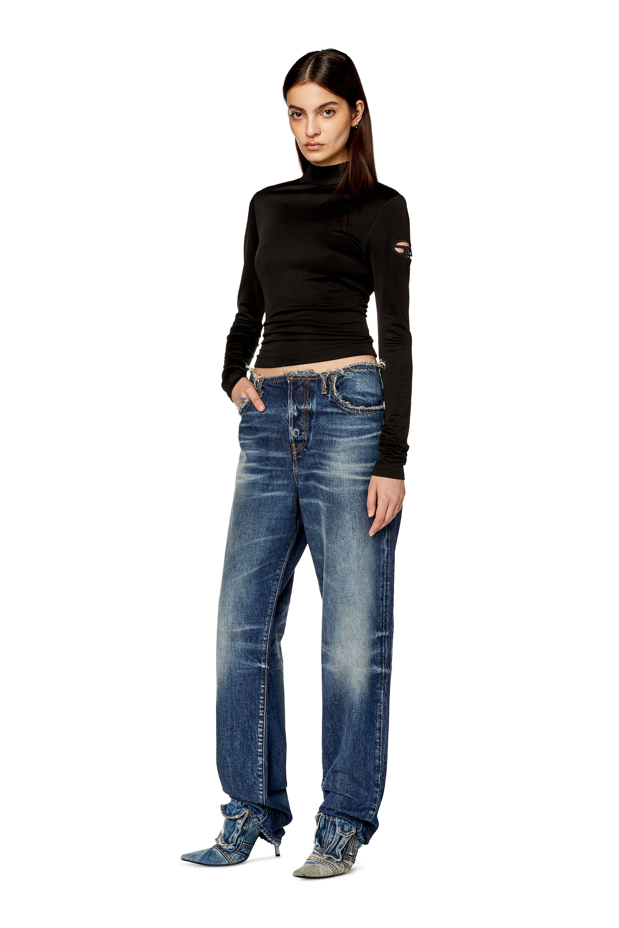 Diesel - T-ASTRA-OD, Top à col montant en interlock stretch Femme in Noir - 1