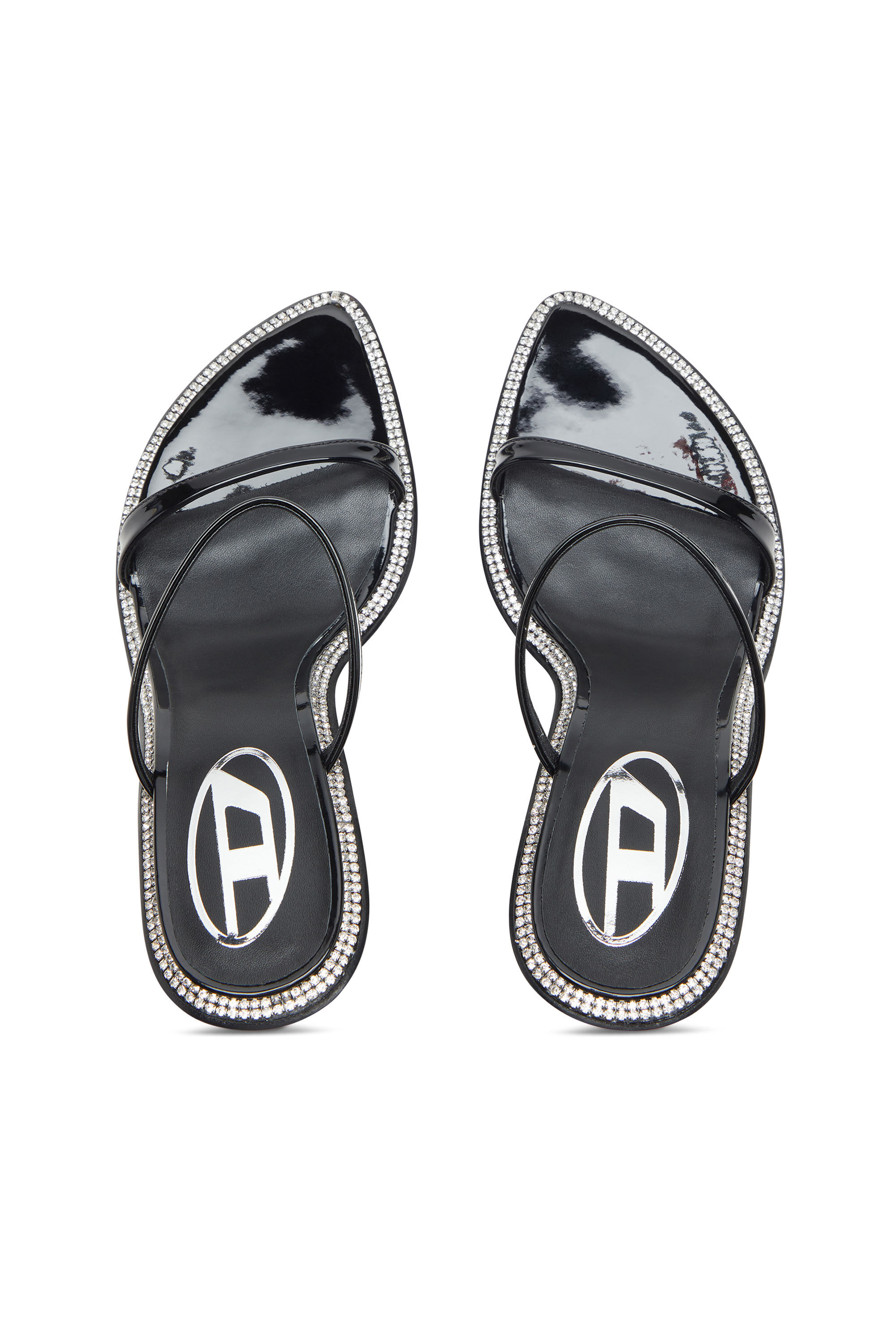 Diesel - D-HAVANNA SDL, Female's D-Havanna-Strappy patent mules with crystals in Black - 5