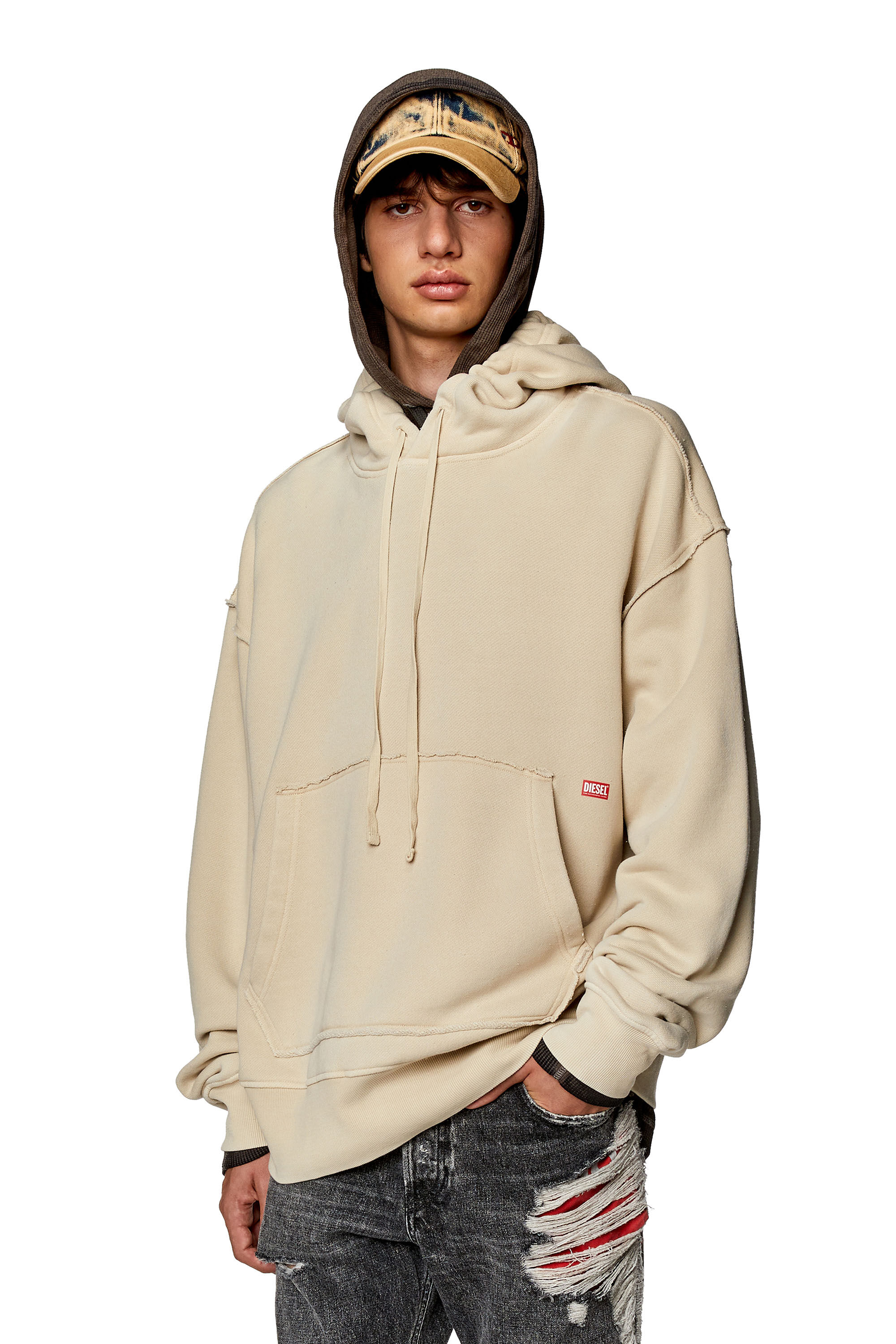 Diesel - S-MACS-HOOD-RW, Male's Hoodie with Diesel Panther logo in Beige - 3