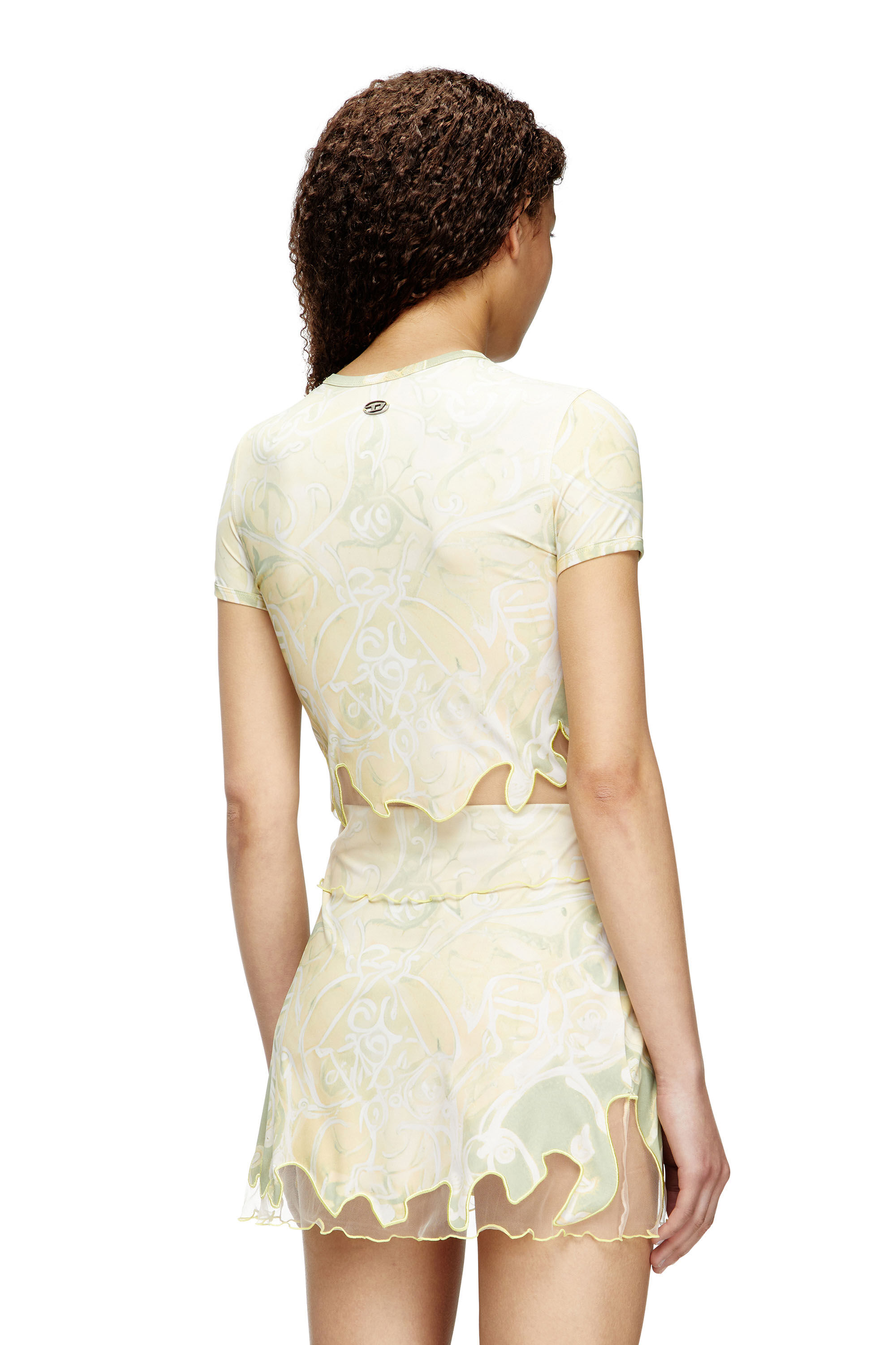 Diesel - T-INLAY, Female's Nylon T-shirt with Heraldic print in Green - 4