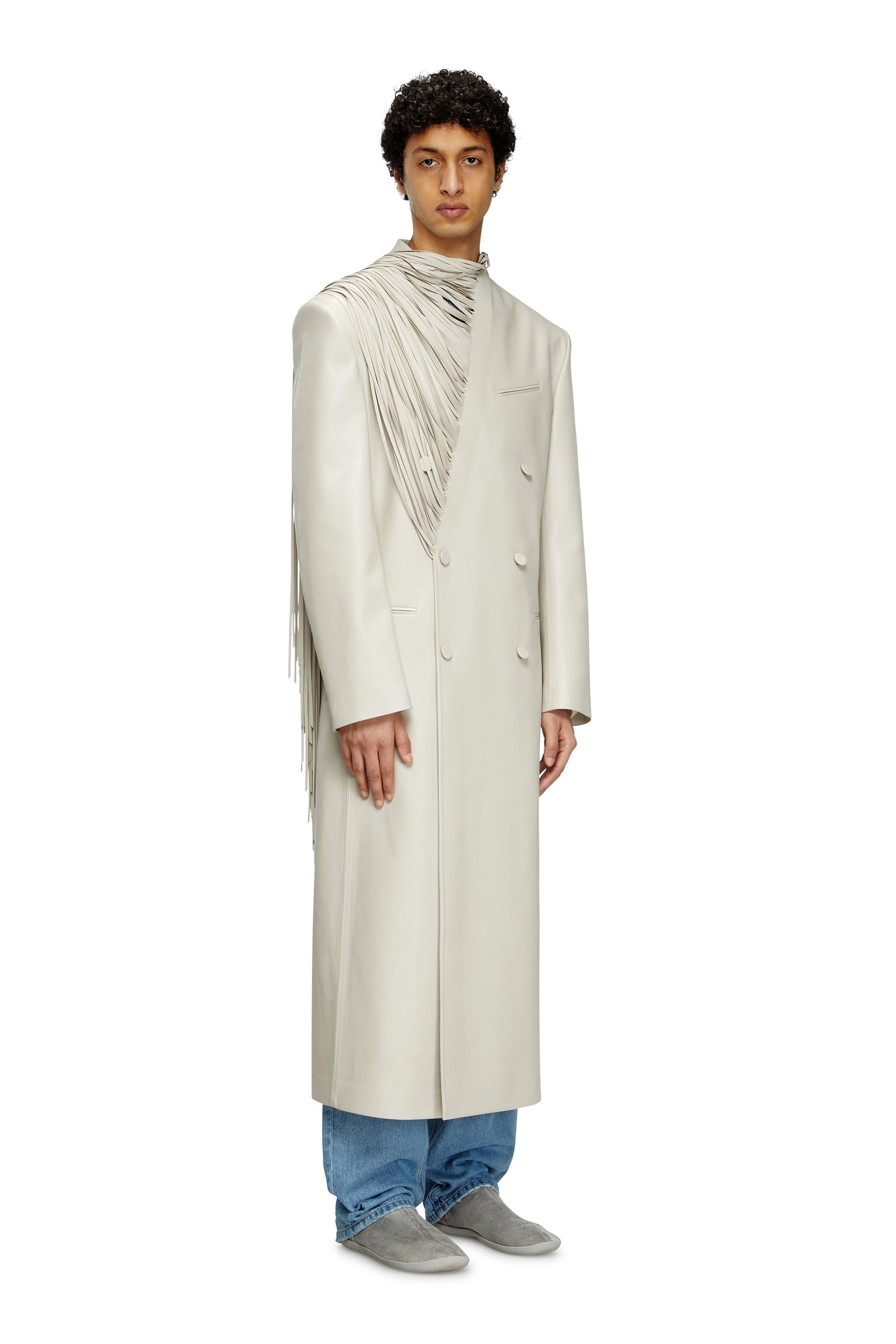 Diesel - J-ELDAR-A, Manteau long avec des franges d'écharpe effilochées Homme in Gris - 1